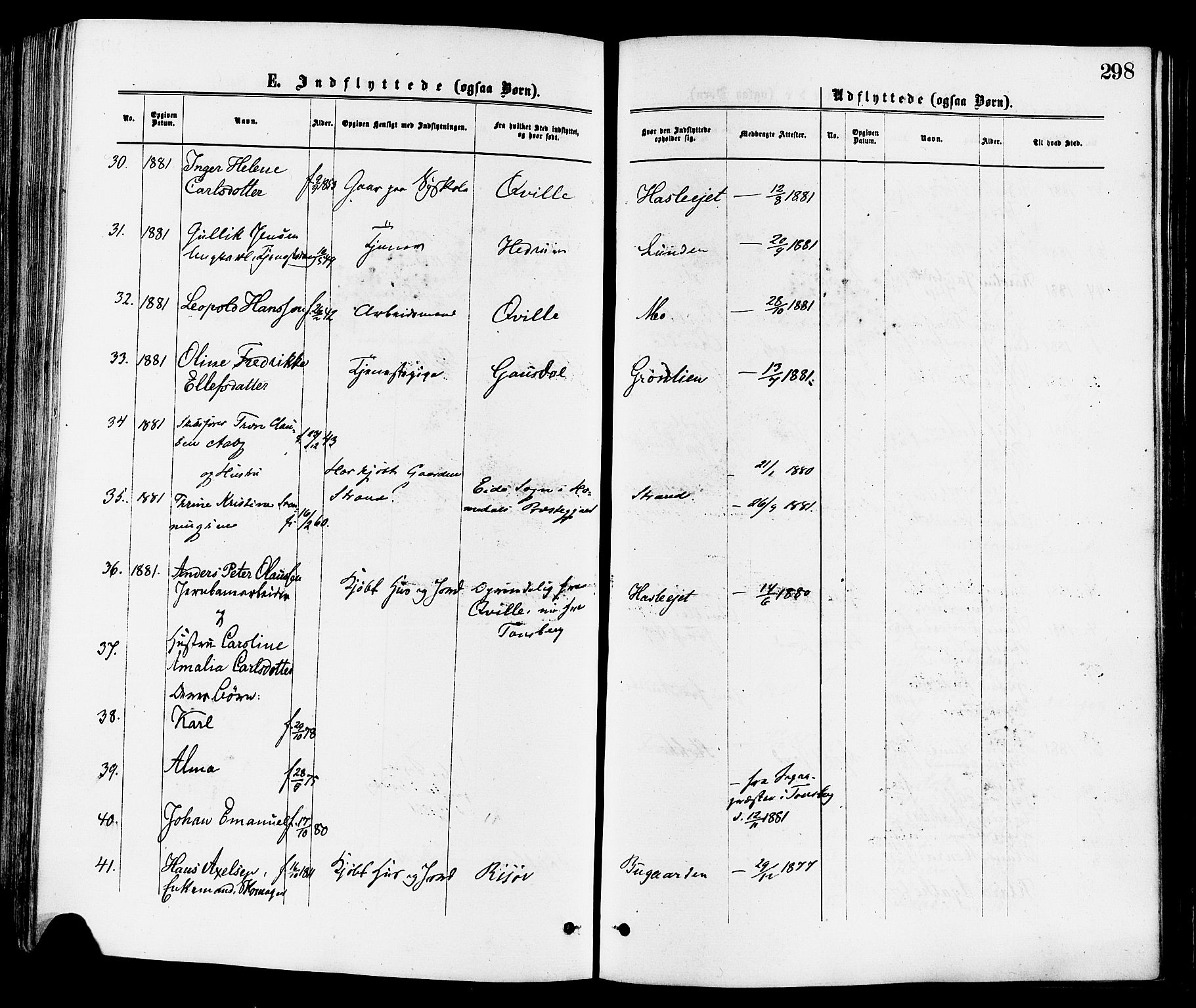 Sandar kirkebøker, AV/SAKO-A-243/F/Fa/L0011: Ministerialbok nr. 11, 1872-1882, s. 298