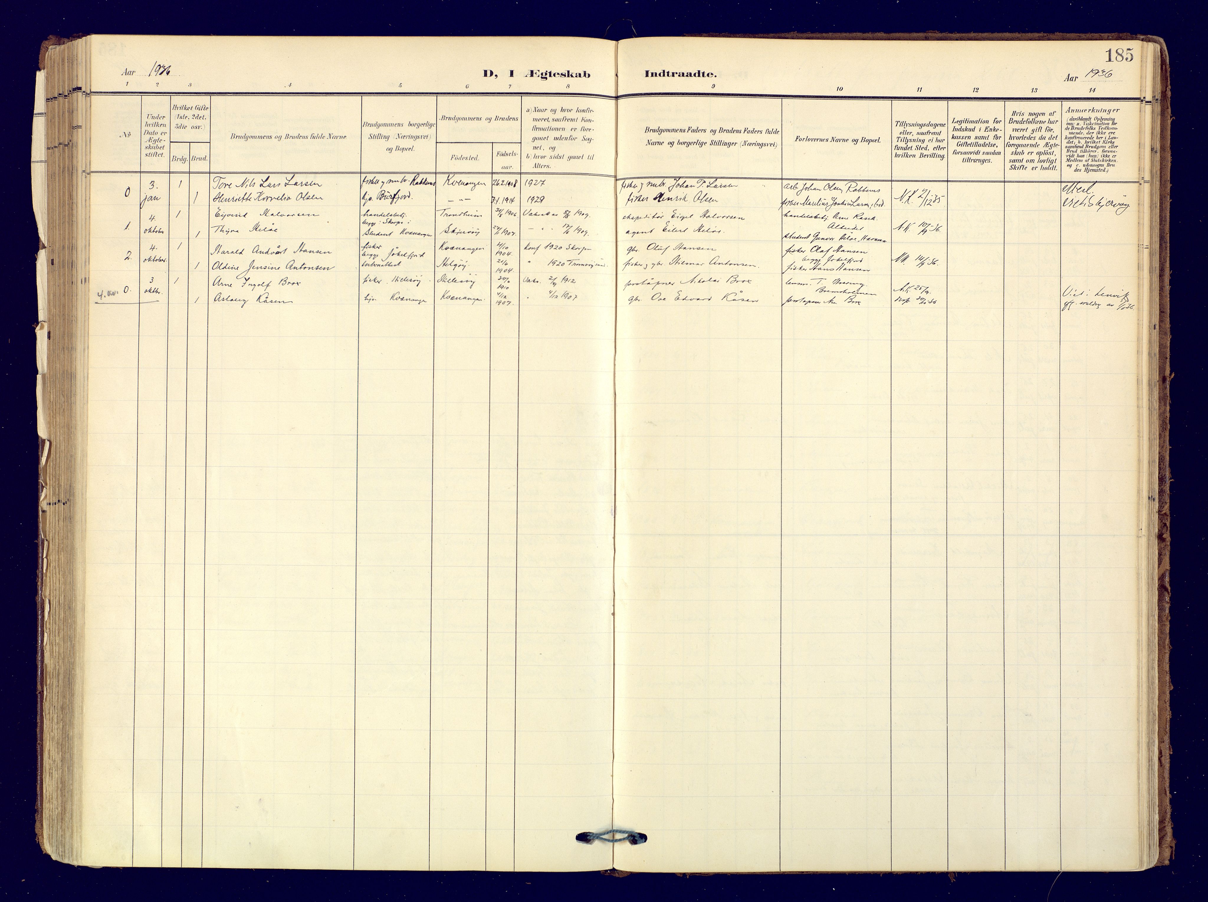 Skjervøy sokneprestkontor, AV/SATØ-S-1300/H/Ha/Haa: Ministerialbok nr. 19, 1908-1936, s. 185