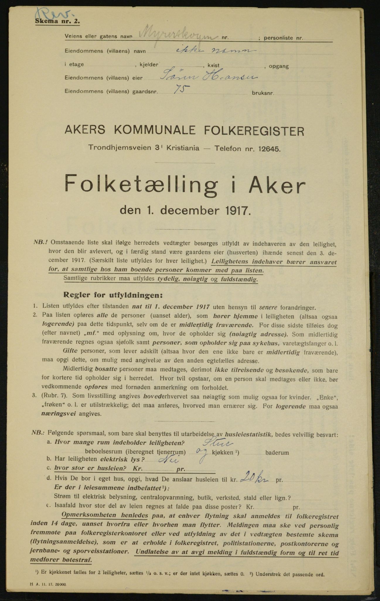 OBA, Kommunal folketelling 1.12.1917 for Aker, 1917, s. 13981