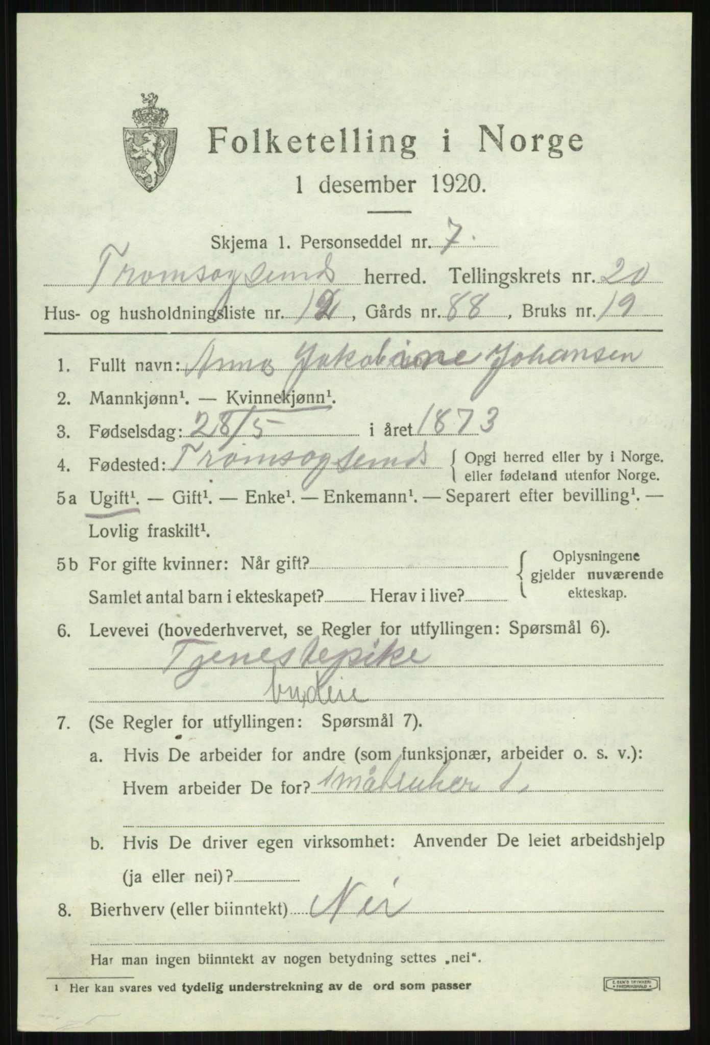 SATØ, Folketelling 1920 for 1934 Tromsøysund herred, 1920, s. 10740