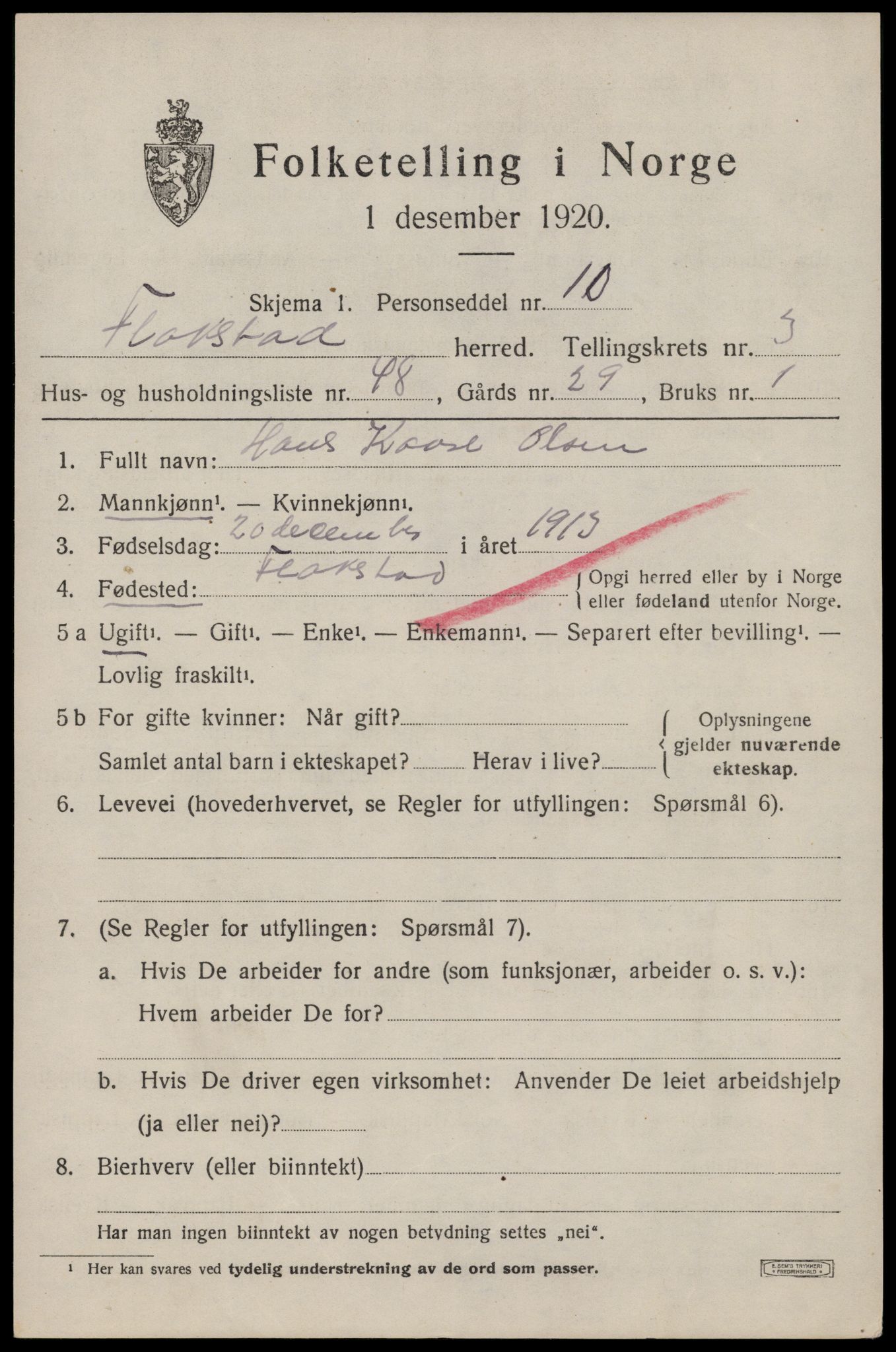 SAT, Folketelling 1920 for 1859 Flakstad herred, 1920, s. 2801