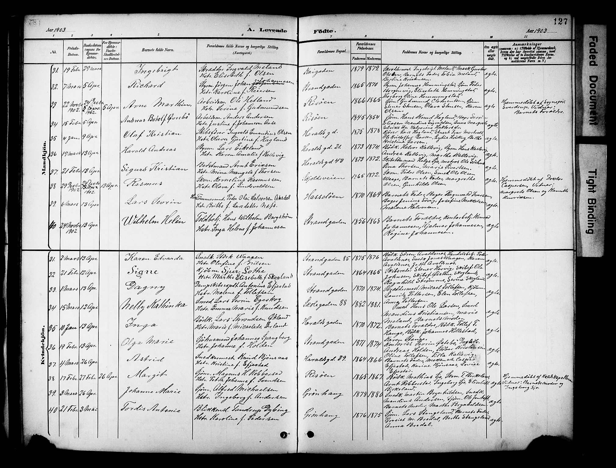 Haugesund sokneprestkontor, AV/SAST-A -101863/H/Ha/Hab/L0005: Klokkerbok nr. B 5, 1894-1908, s. 127