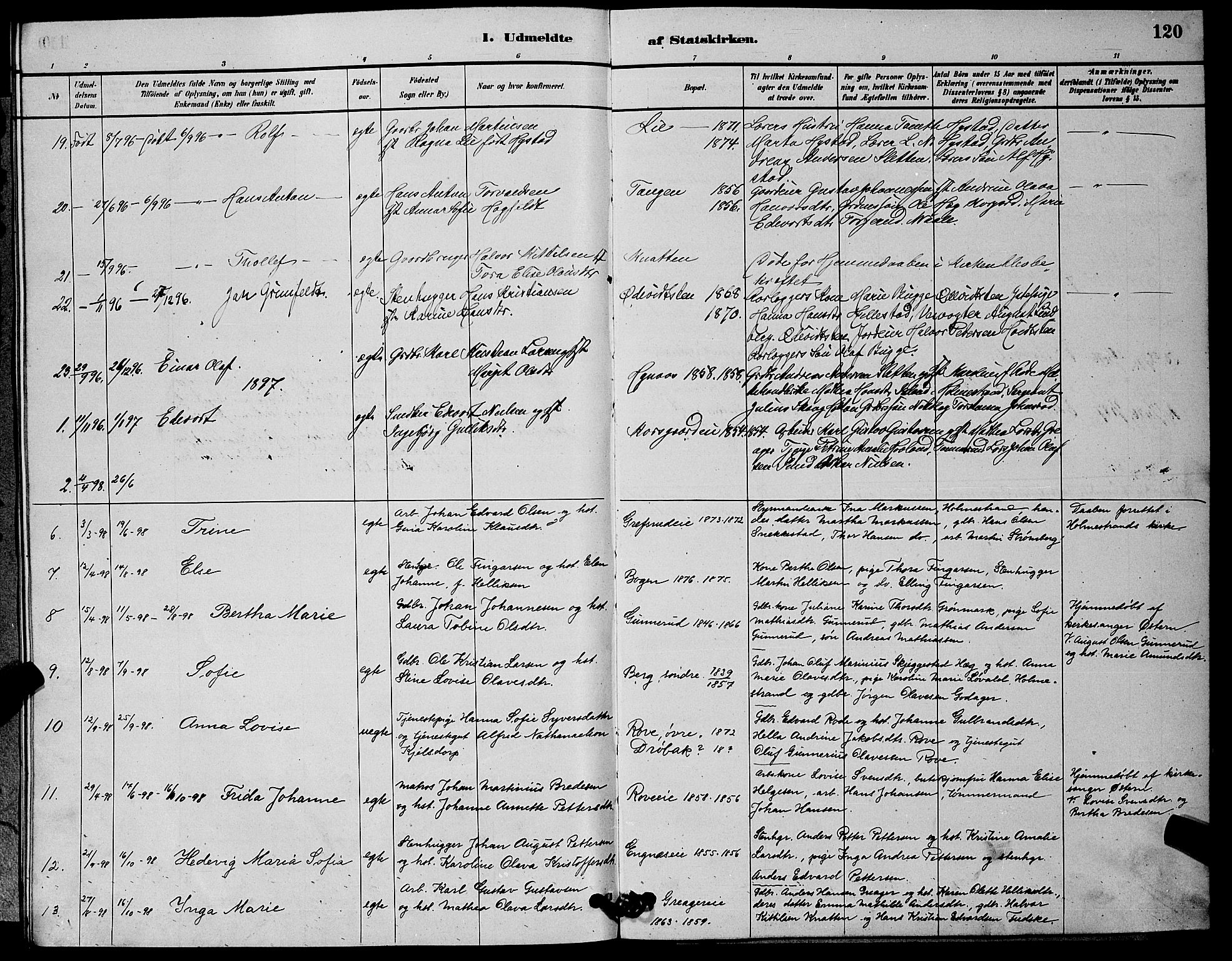Botne kirkebøker, AV/SAKO-A-340/G/Ga/L0003: Klokkerbok nr. I 3, 1878-1898, s. 120