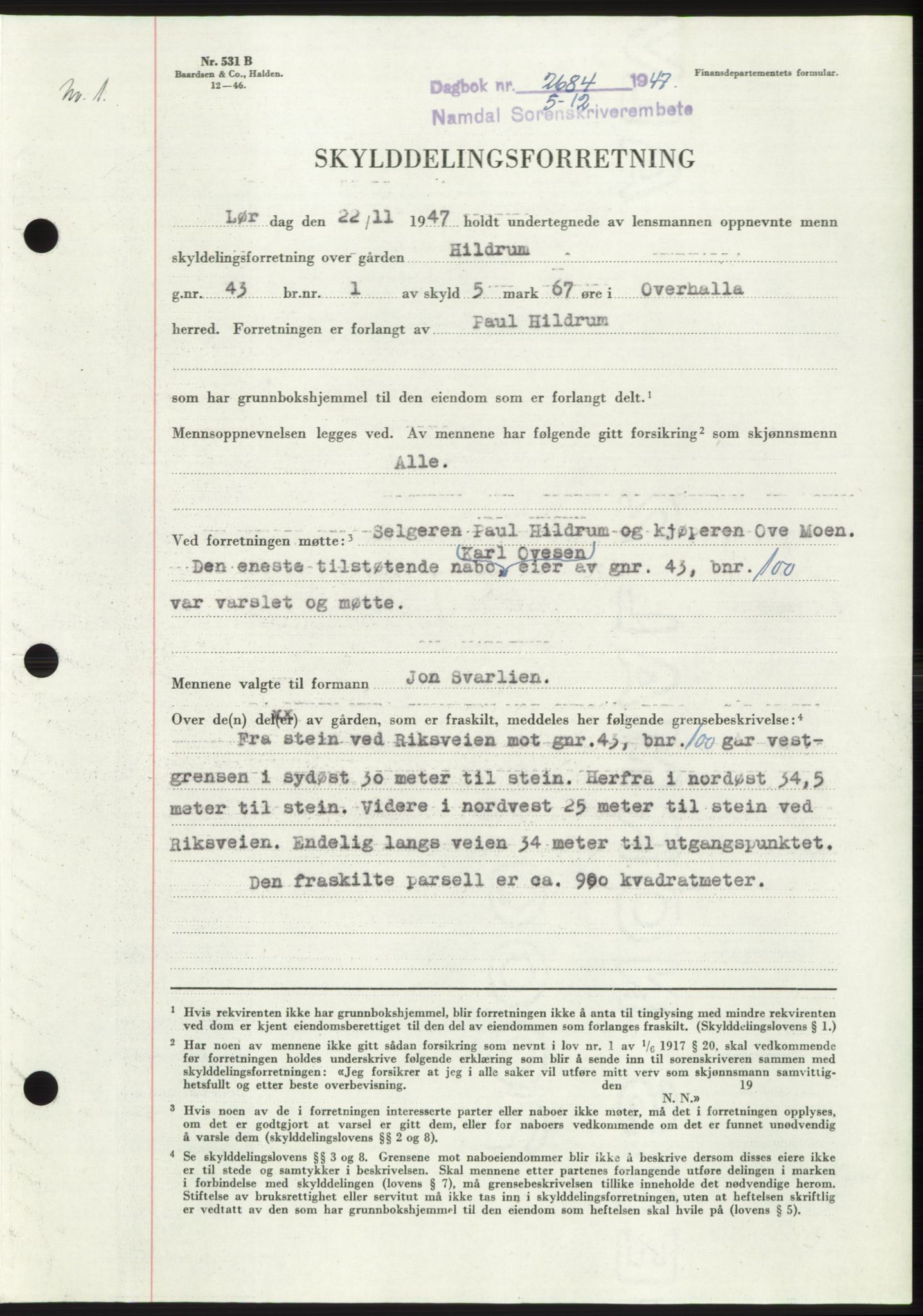 Namdal sorenskriveri, SAT/A-4133/1/2/2C: Pantebok nr. -, 1947-1948, Dagboknr: 2684/1947