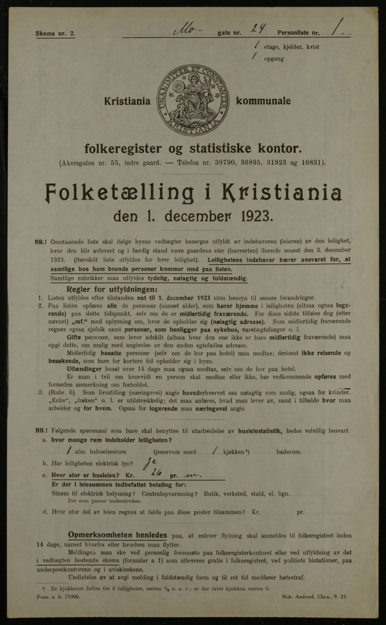 OBA, Kommunal folketelling 1.12.1923 for Kristiania, 1923, s. 72561