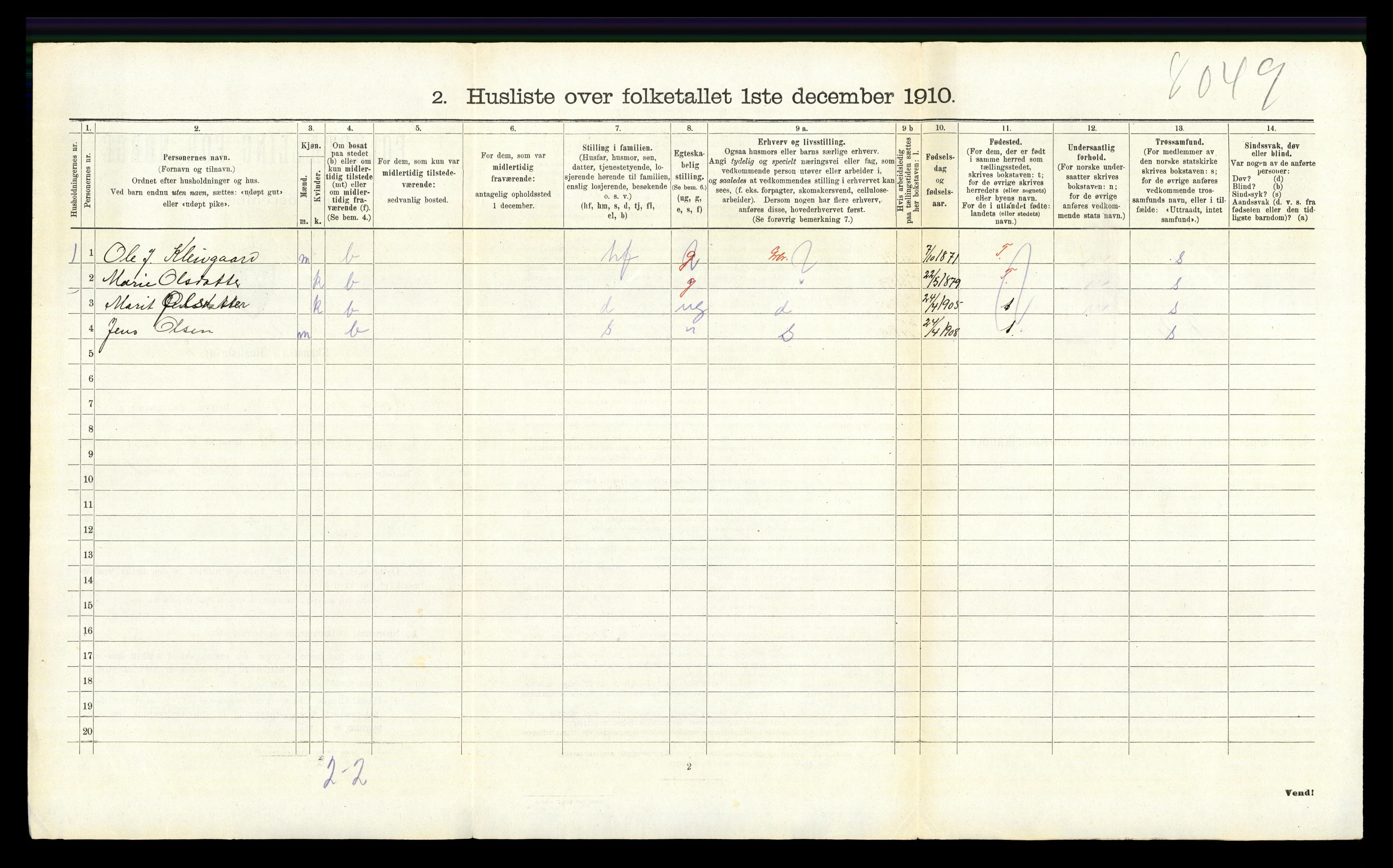 RA, Folketelling 1910 for 0542 Nord-Aurdal herred, 1910, s. 468