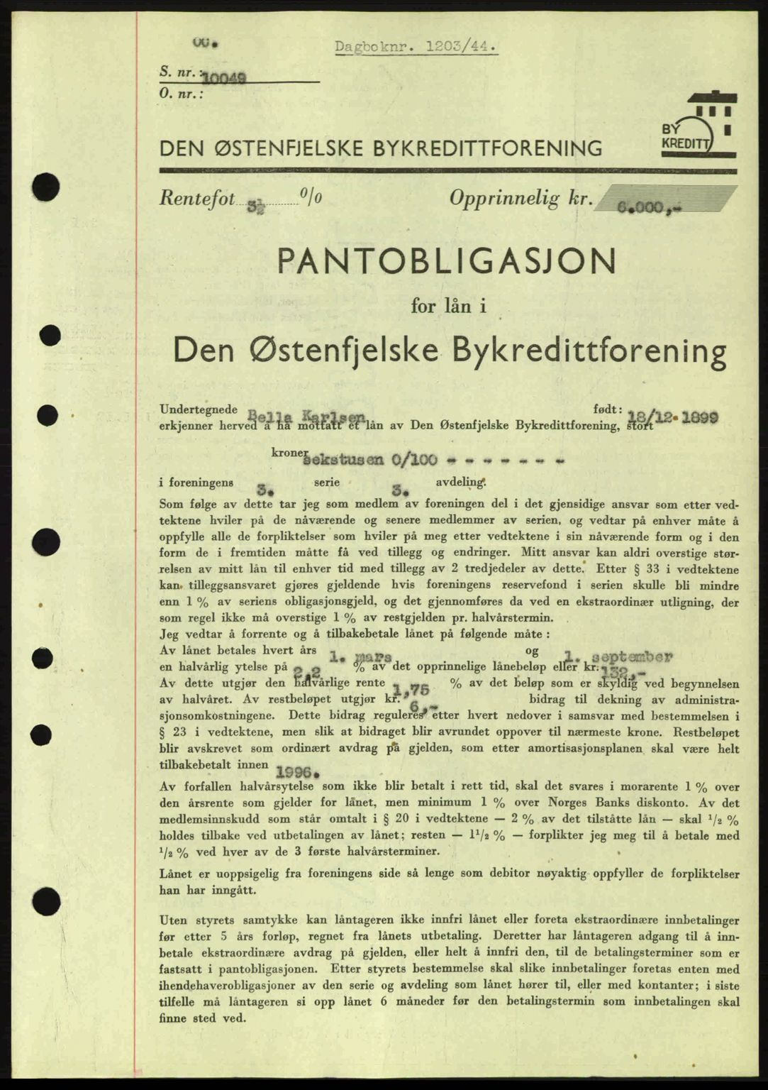 Moss sorenskriveri, SAO/A-10168: Pantebok nr. B13, 1943-1945, Dagboknr: 1203/1944