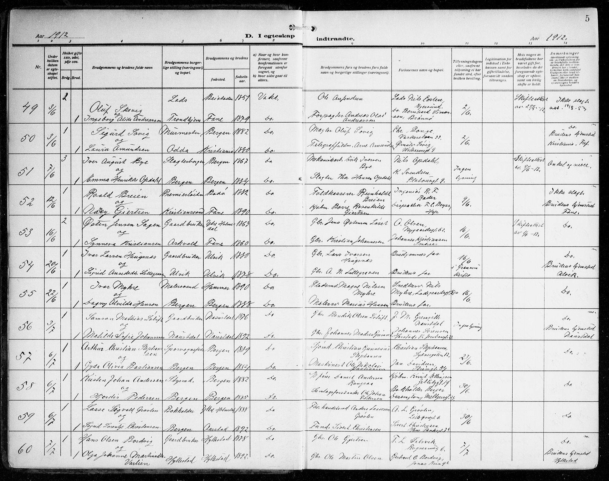 Johanneskirken sokneprestembete, AV/SAB-A-76001/H/Haa/L0013: Ministerialbok nr. D 2, 1912-1929, s. 5