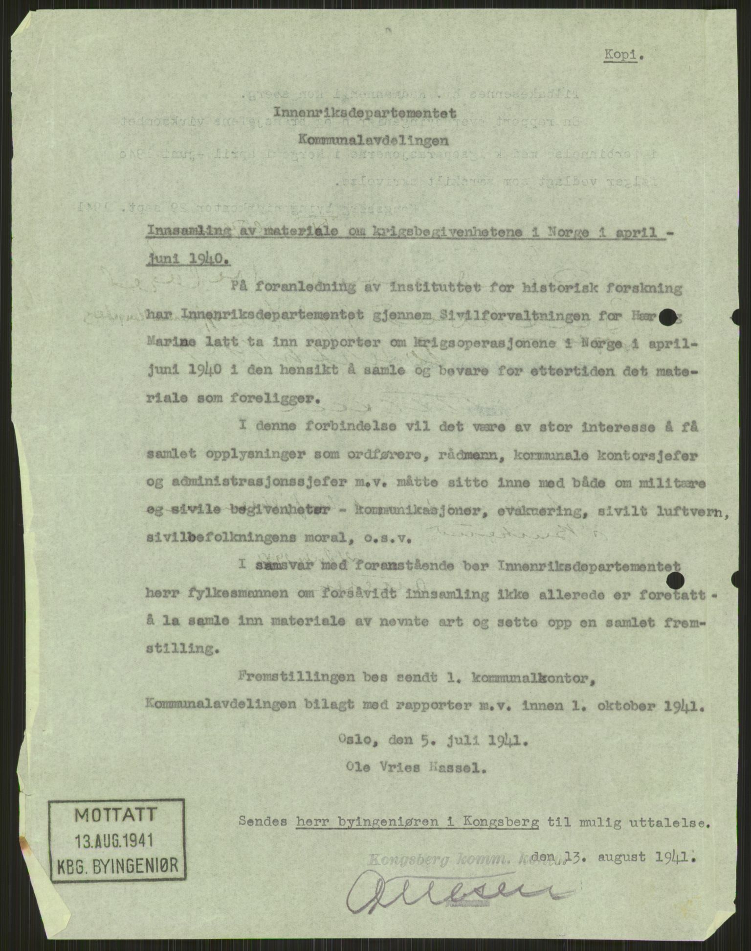 Forsvaret, Forsvarets krigshistoriske avdeling, AV/RA-RAFA-2017/Y/Ya/L0014: II-C-11-31 - Fylkesmenn.  Rapporter om krigsbegivenhetene 1940., 1940, s. 387