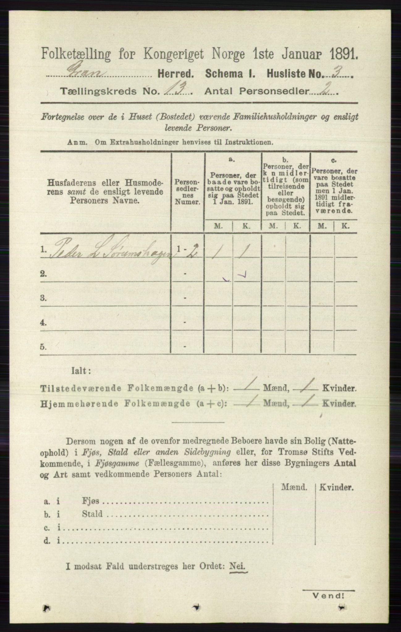 RA, Folketelling 1891 for 0534 Gran herred, 1891, s. 6785