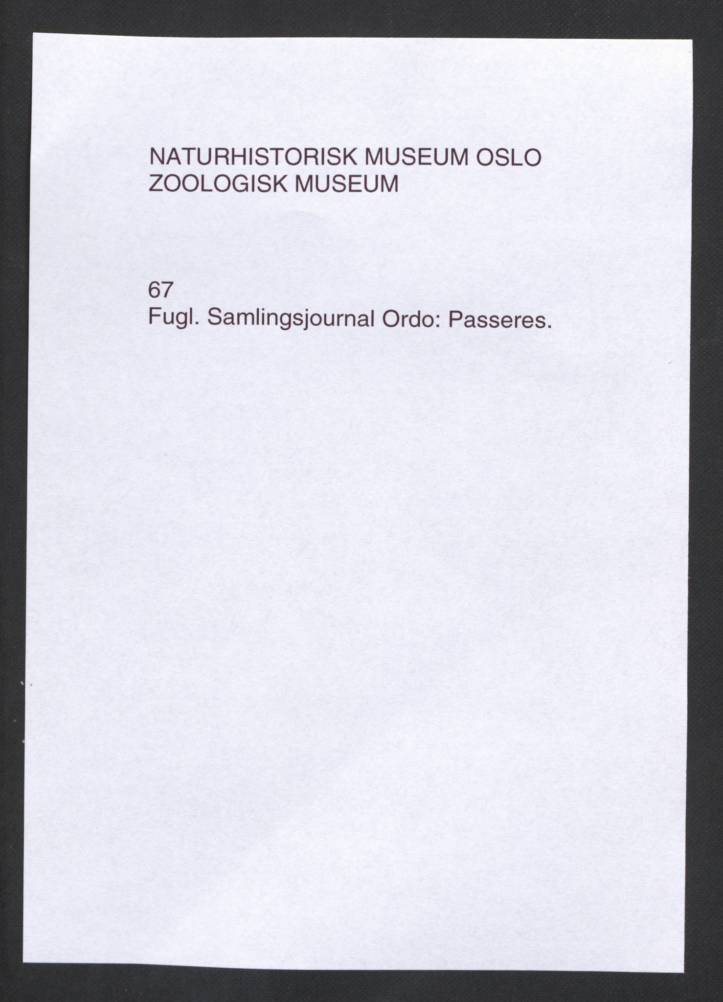 Naturhistorisk museum (Oslo), Zoologisk museum, NHMO/001/B