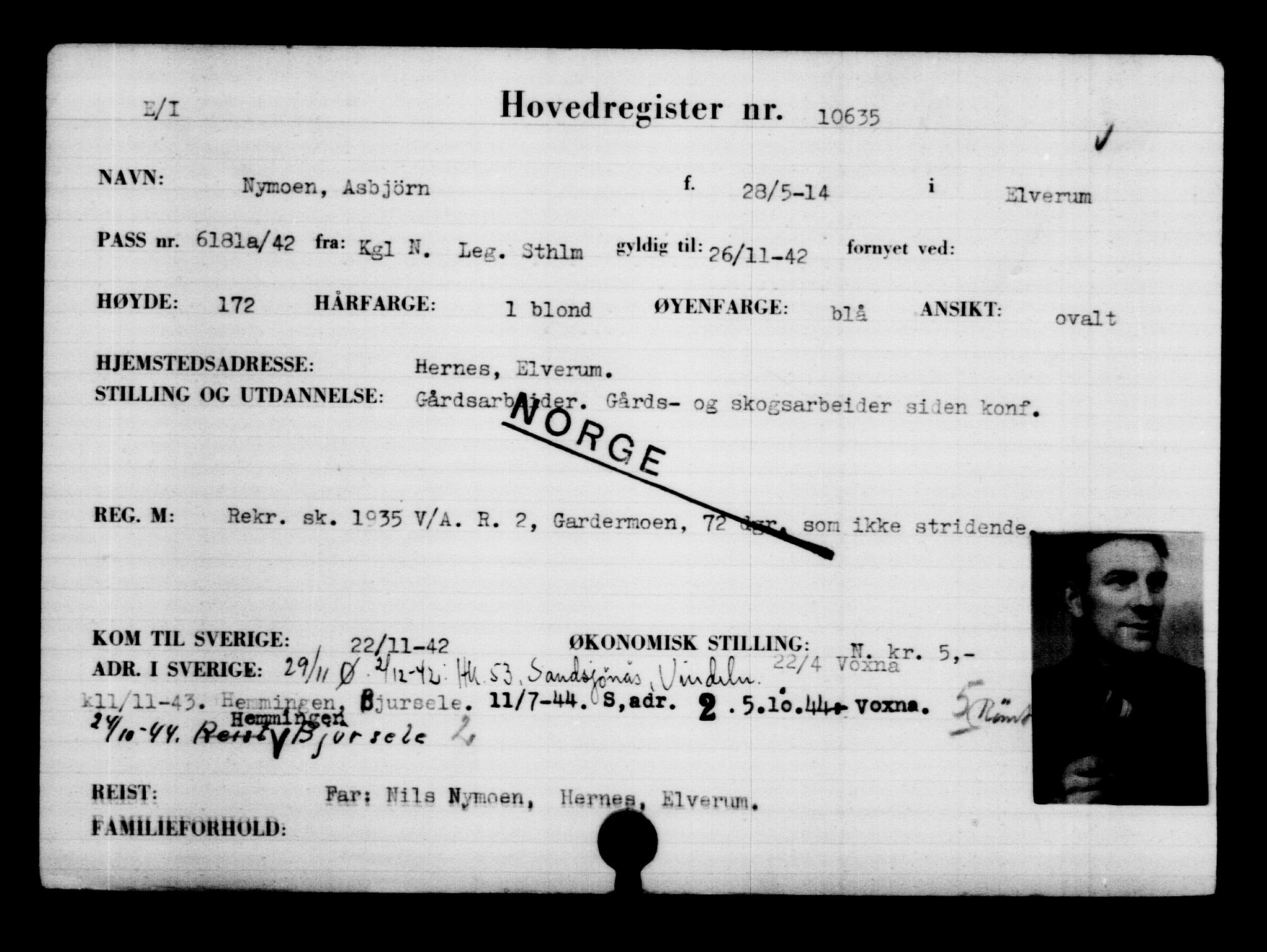 Utenriksstasjonene, Legasjonen i Stockholm, Flyktningkontoret, AV/RA-S-6753/V/Va/L0006: Kjesäterkartoteket, flyktninger med registreringsnr. 9400-12711, 1940-1945, s. 1420