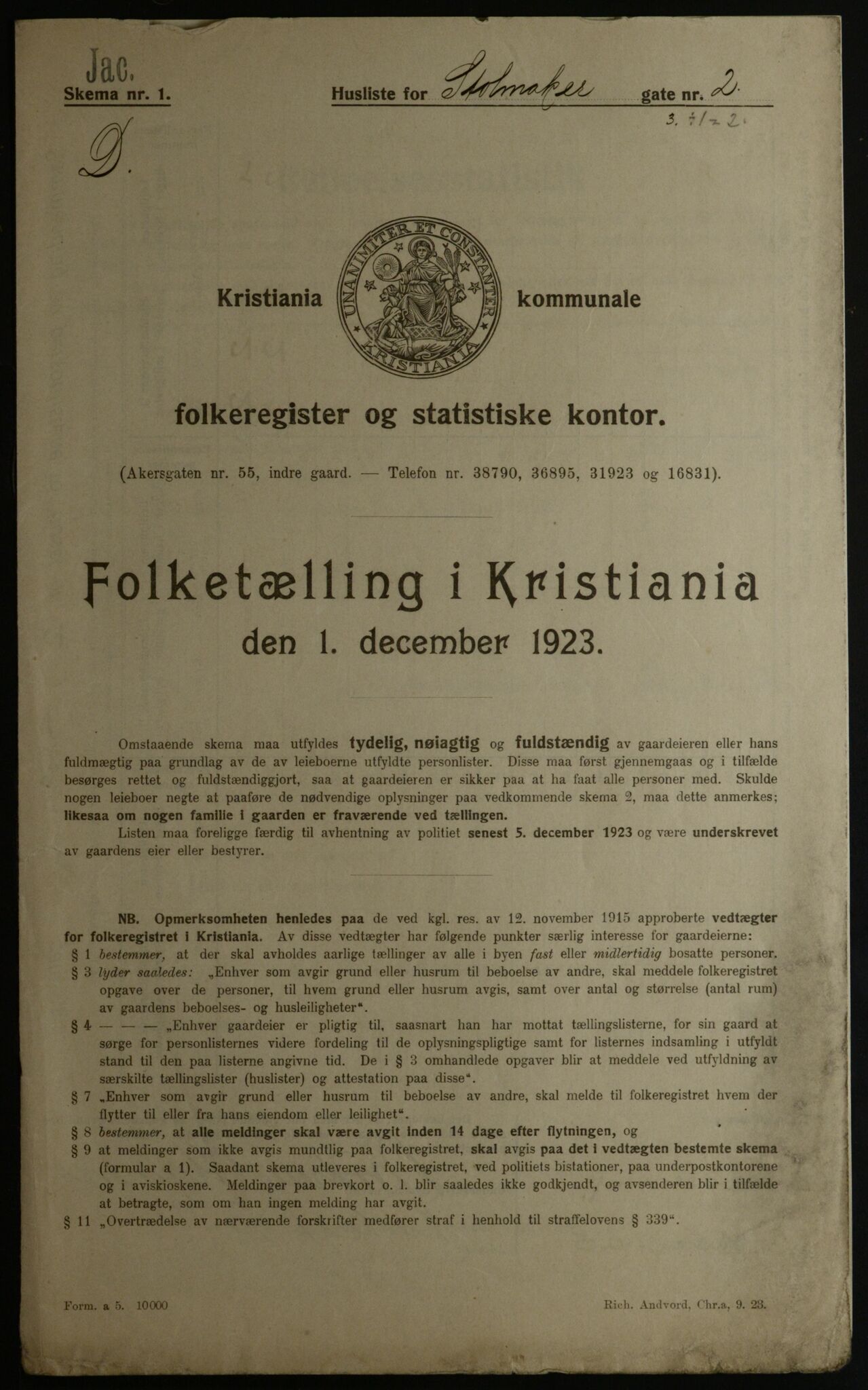 OBA, Kommunal folketelling 1.12.1923 for Kristiania, 1923, s. 113813