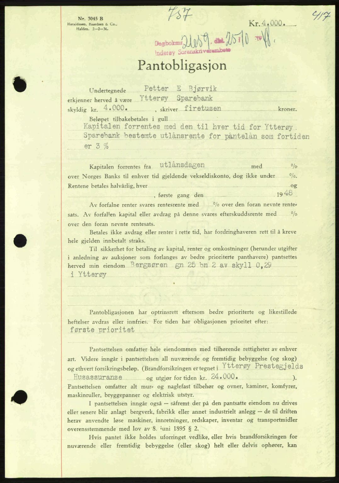 Inderøy sorenskriveri, SAT/A-4147/1/2/2C: Pantebok nr. Y1, 1936-1950, Dagboknr: 2659/1948