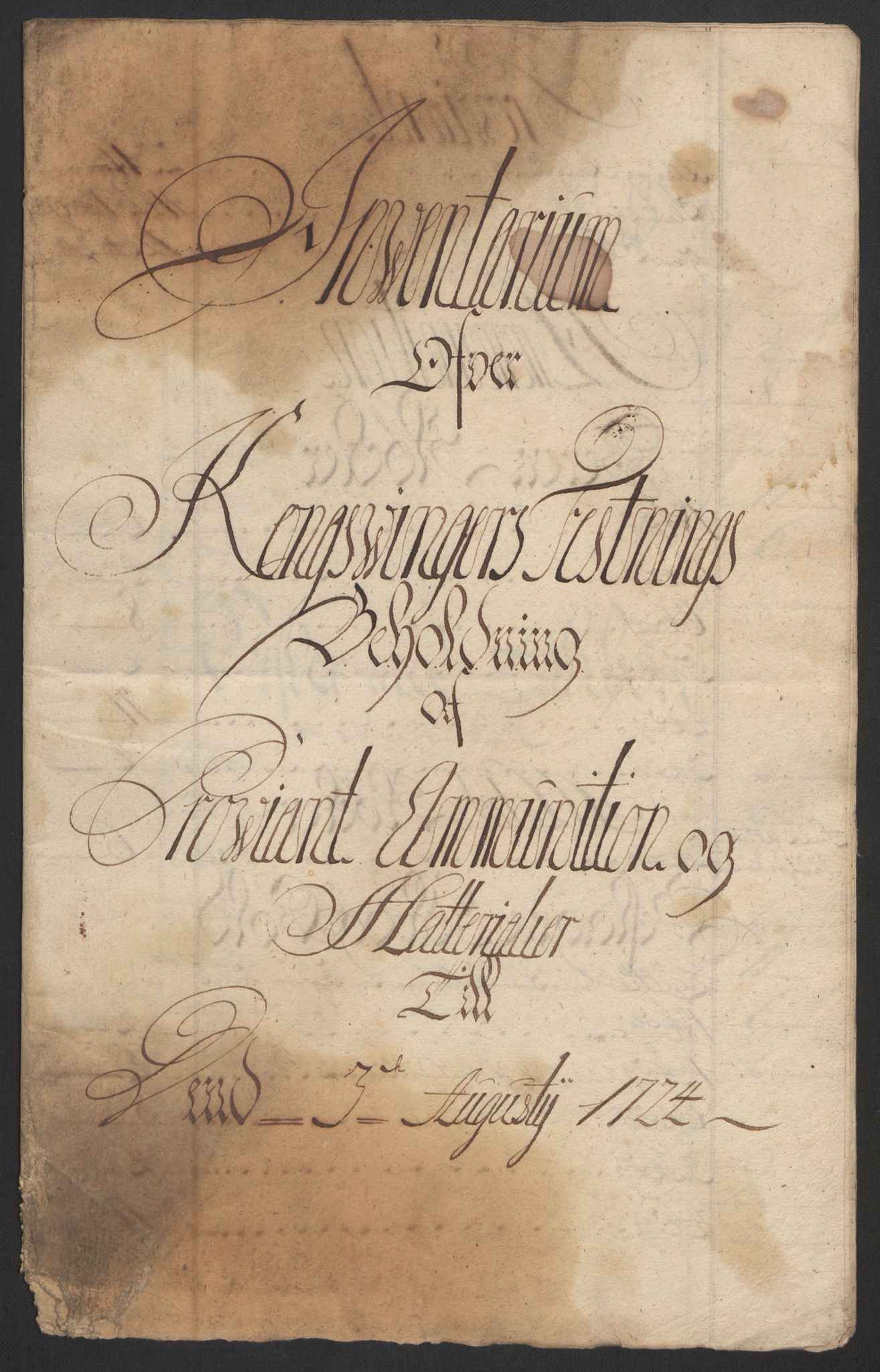 Kommanderende general (KG I) med Det norske krigsdirektorium, RA/EA-5419/D/L0169: Kongsvinger festning: Brev, regnskapsekstrakter og inventarlister, 1721-1724