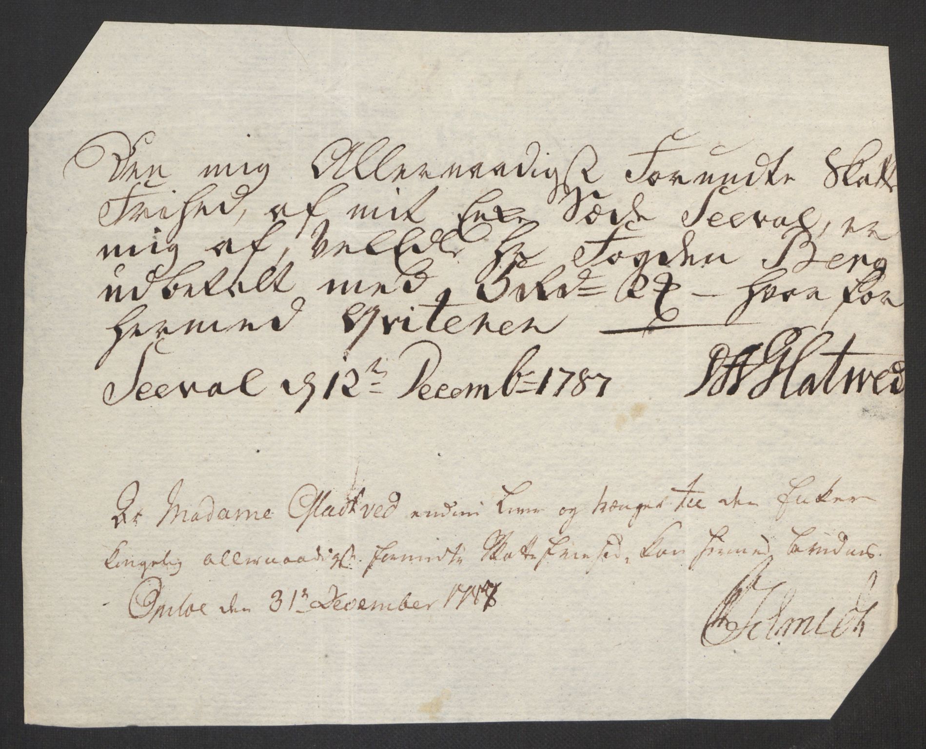 Rentekammeret inntil 1814, Reviderte regnskaper, Fogderegnskap, RA/EA-4092/R19/L1374: Fogderegnskap Toten, Hadeland og Vardal, 1787, s. 263