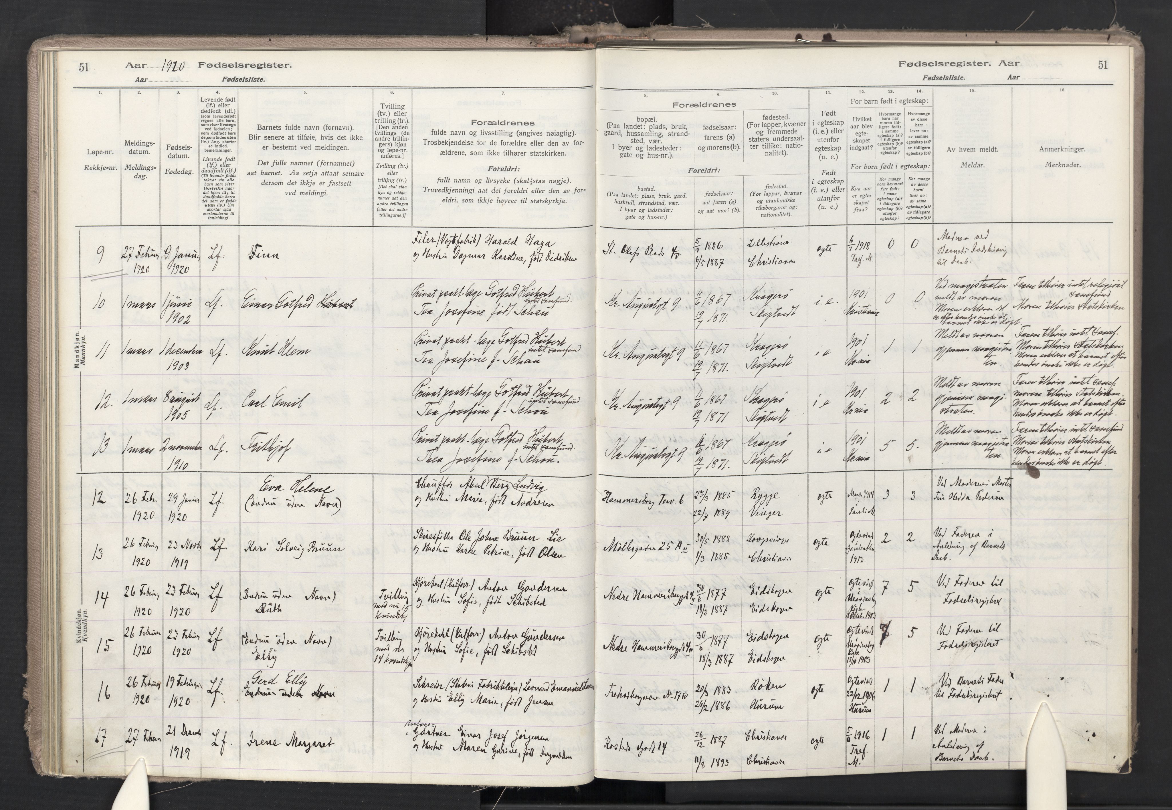 Trefoldighet prestekontor Kirkebøker, AV/SAO-A-10882/J/Ja/L0001: Fødselsregister nr. 1, 1916-1931, s. 51