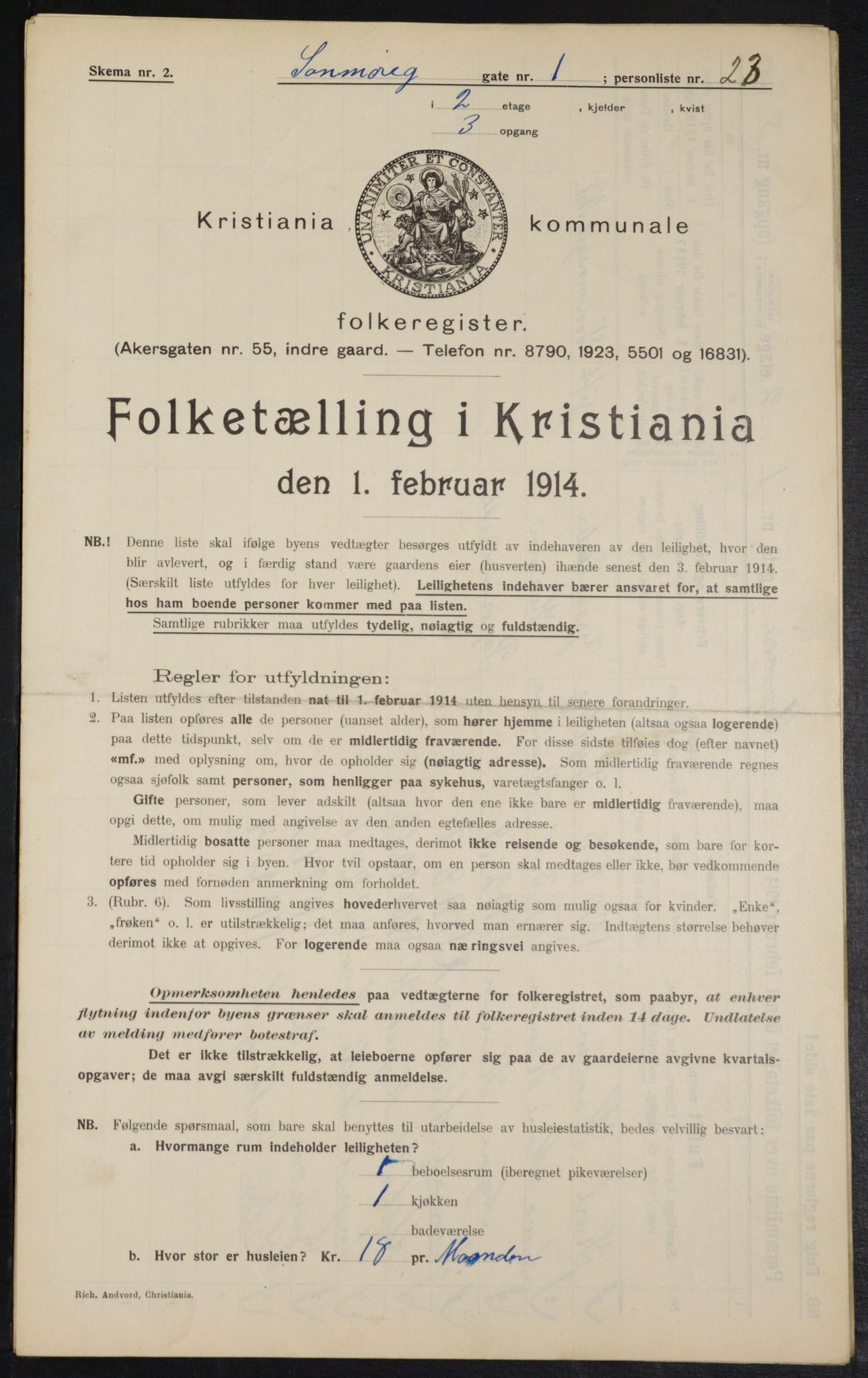 OBA, Kommunal folketelling 1.2.1914 for Kristiania, 1914, s. 105375