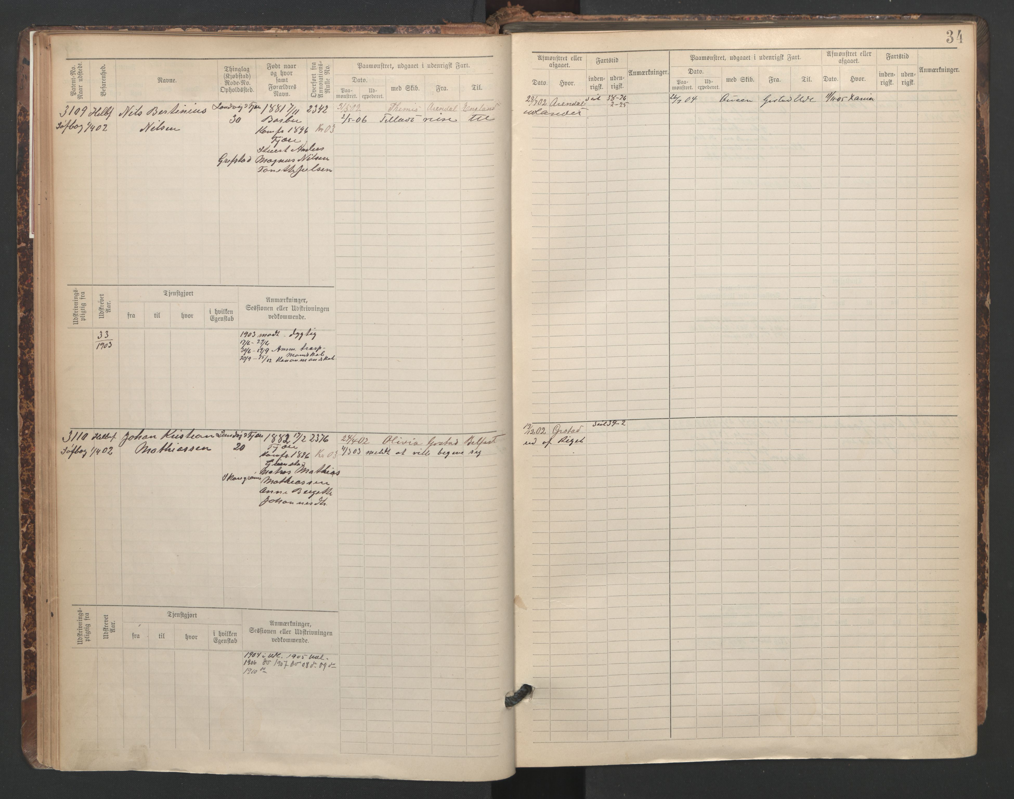 Grimstad mønstringskrets, SAK/2031-0013/F/Fb/L0005: Hovedrulle A nr 3043-3804, F-8, 1900-1948, s. 36