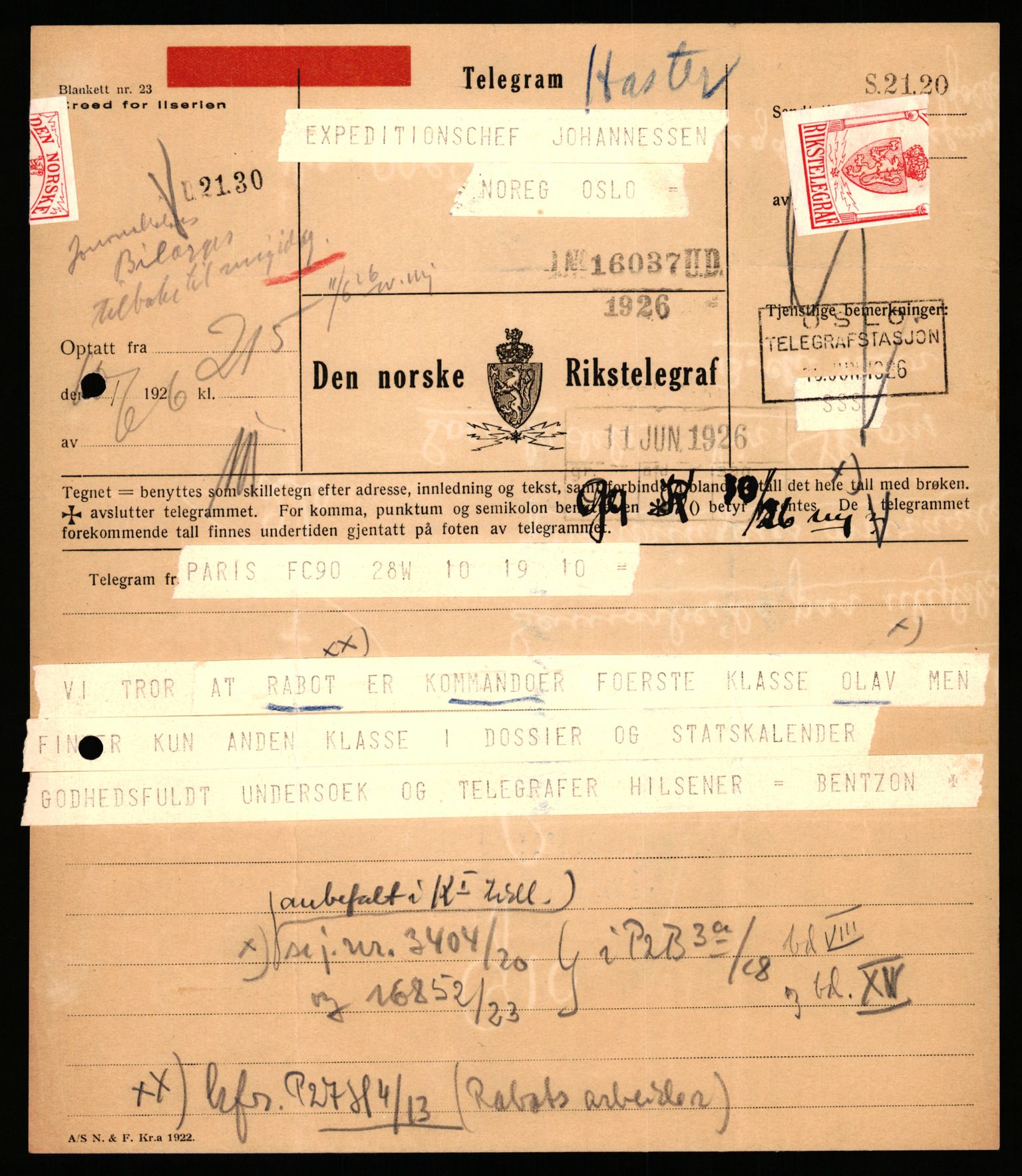 Utenriksdepartementet, AV/RA-S-2259, 1926