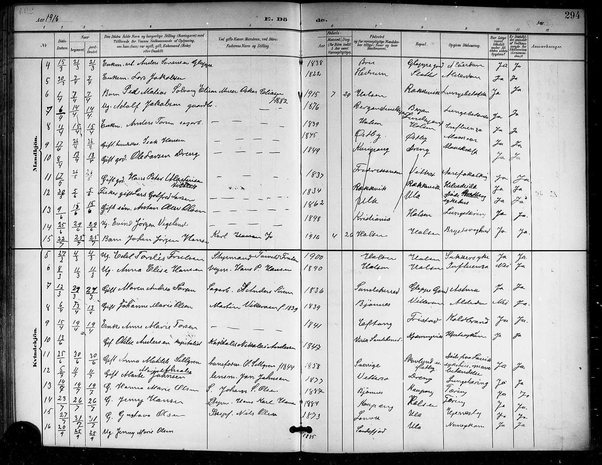 Tjølling kirkebøker, AV/SAKO-A-60/G/Ga/L0002: Klokkerbok nr. 2, 1895-1918, s. 294