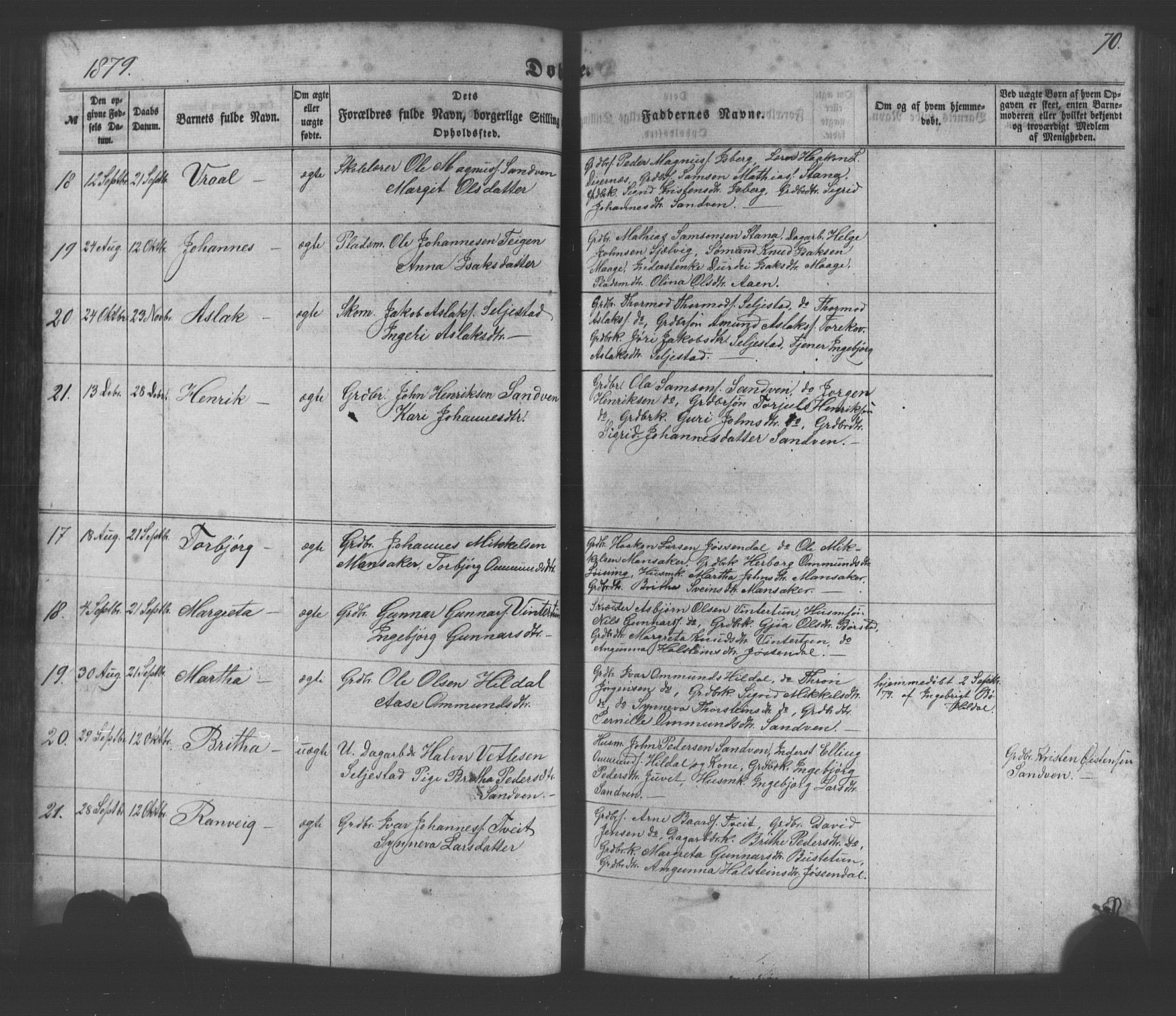 Odda Sokneprestembete, AV/SAB-A-77201/H/Hab: Klokkerbok nr. A 4, 1858-1886, s. 70