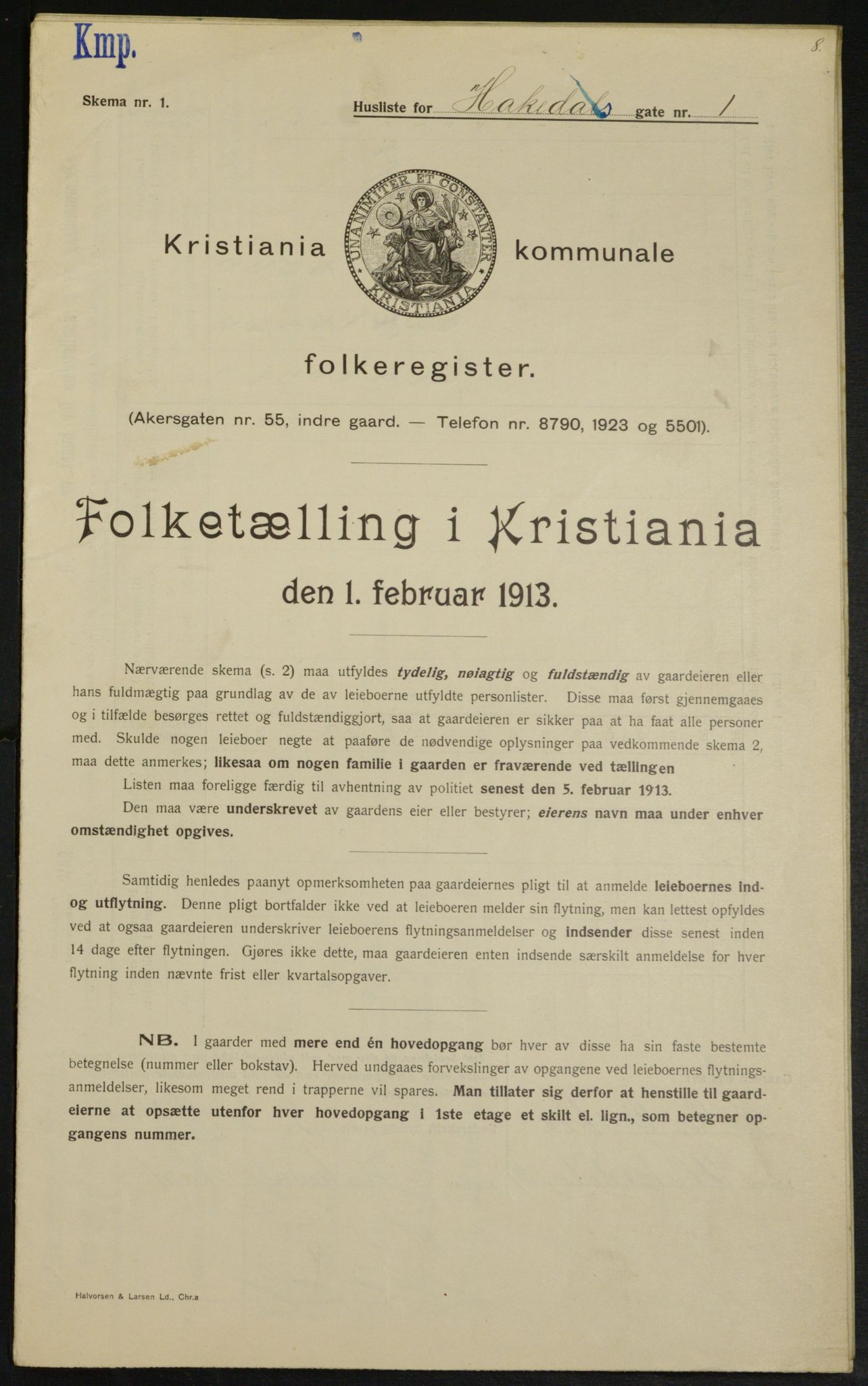 OBA, Kommunal folketelling 1.2.1913 for Kristiania, 1913, s. 34055