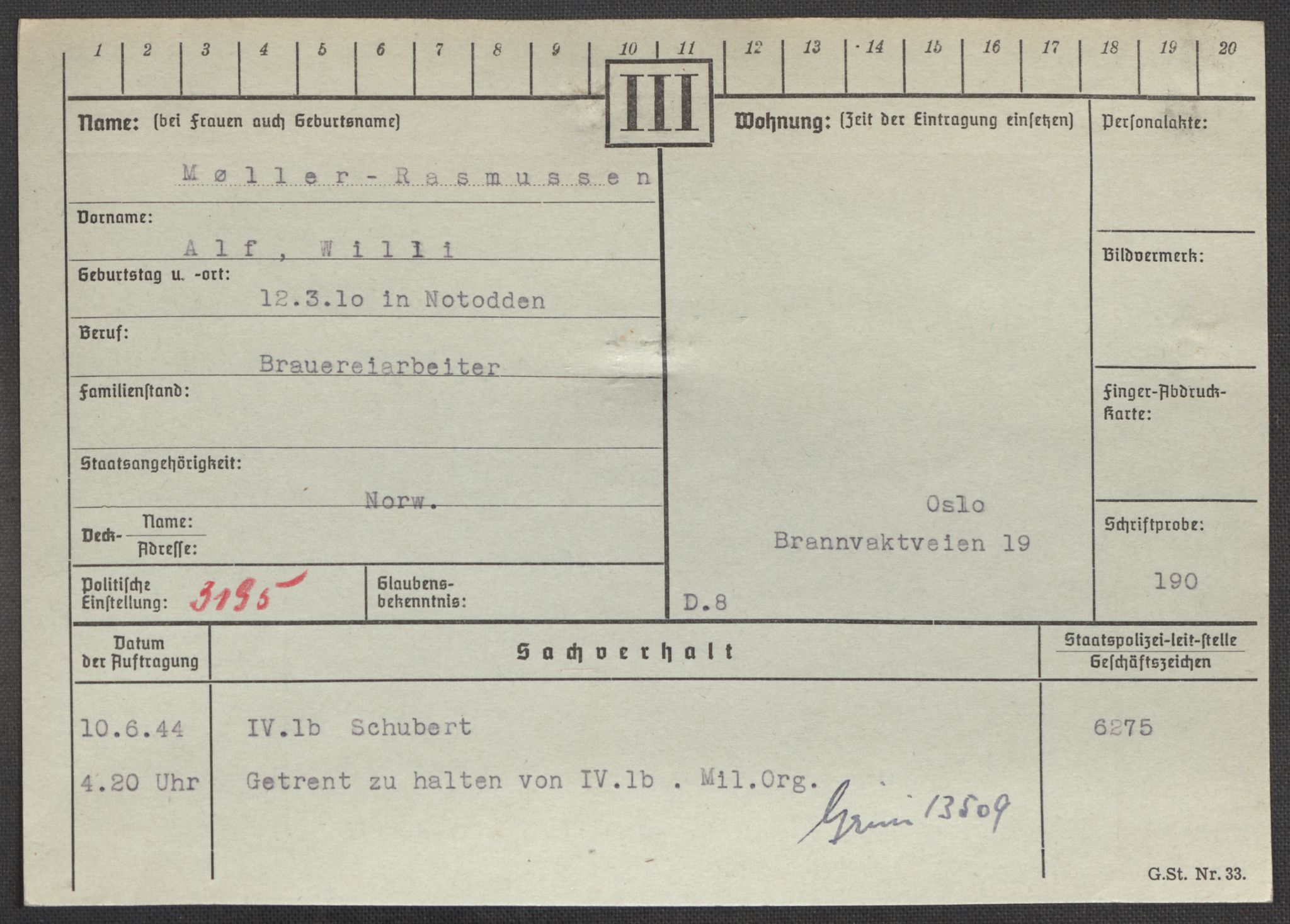 Befehlshaber der Sicherheitspolizei und des SD, RA/RAFA-5969/E/Ea/Eaa/L0007: Register over norske fanger i Møllergata 19: Lundb-N, 1940-1945, s. 936