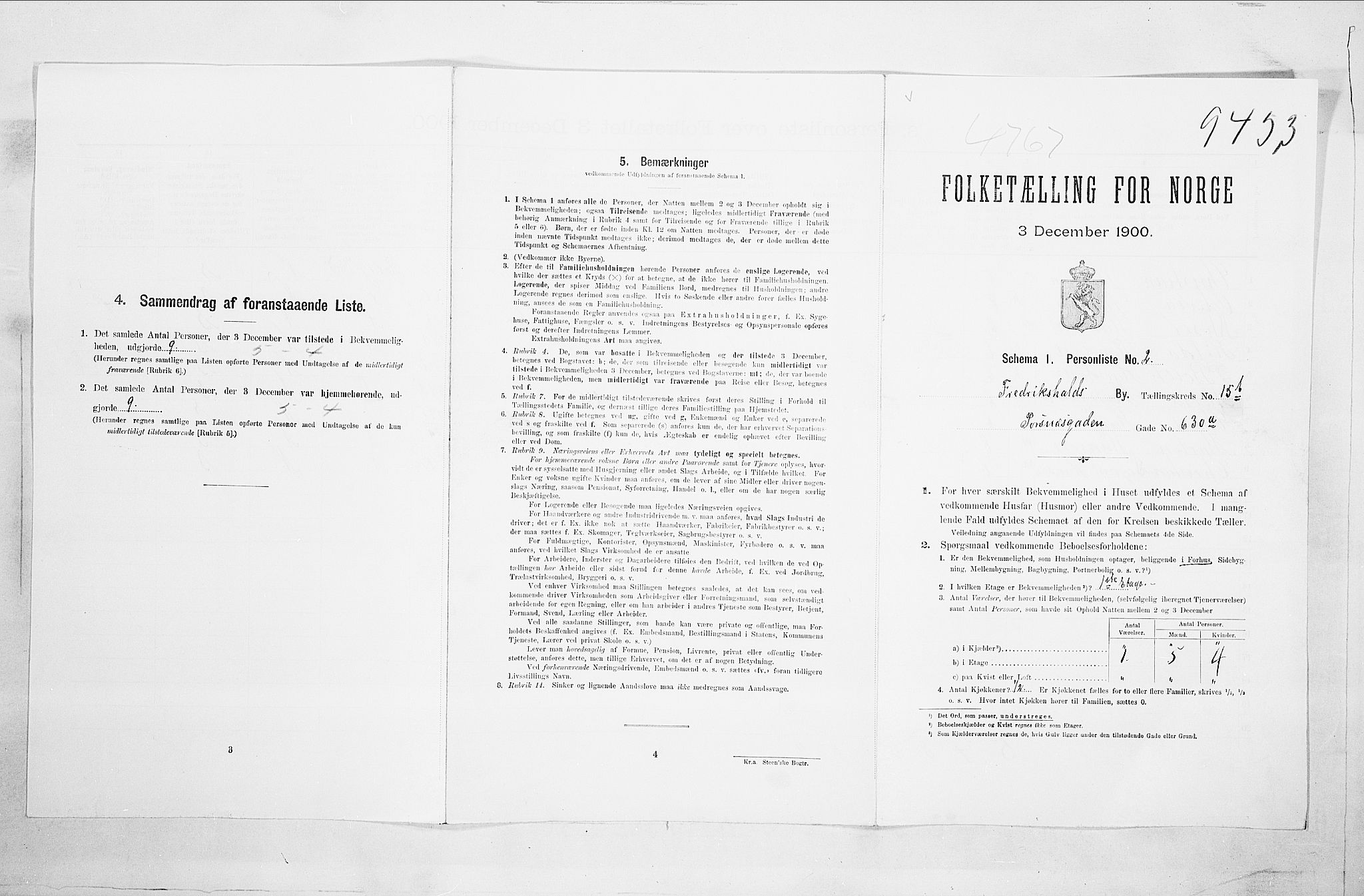 SAO, Folketelling 1900 for 0101 Fredrikshald kjøpstad, 1900