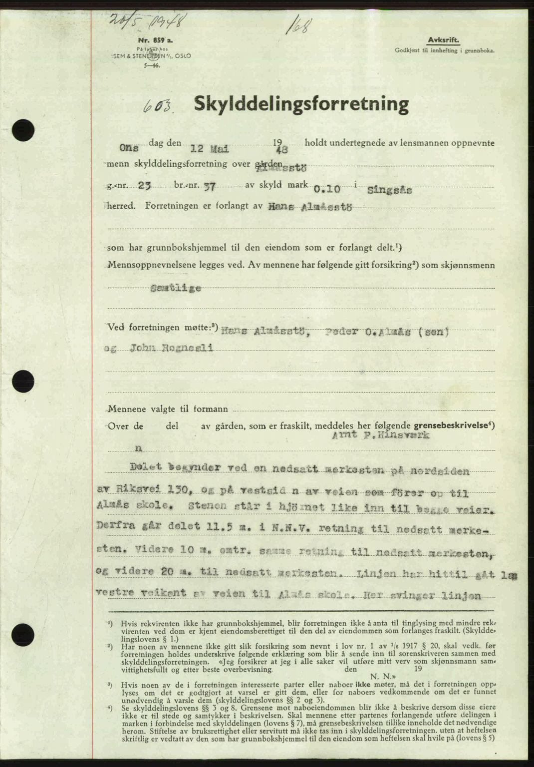 Gauldal sorenskriveri, SAT/A-0014/1/2/2C: Pantebok nr. A5, 1947-1948, Dagboknr: 603/1948