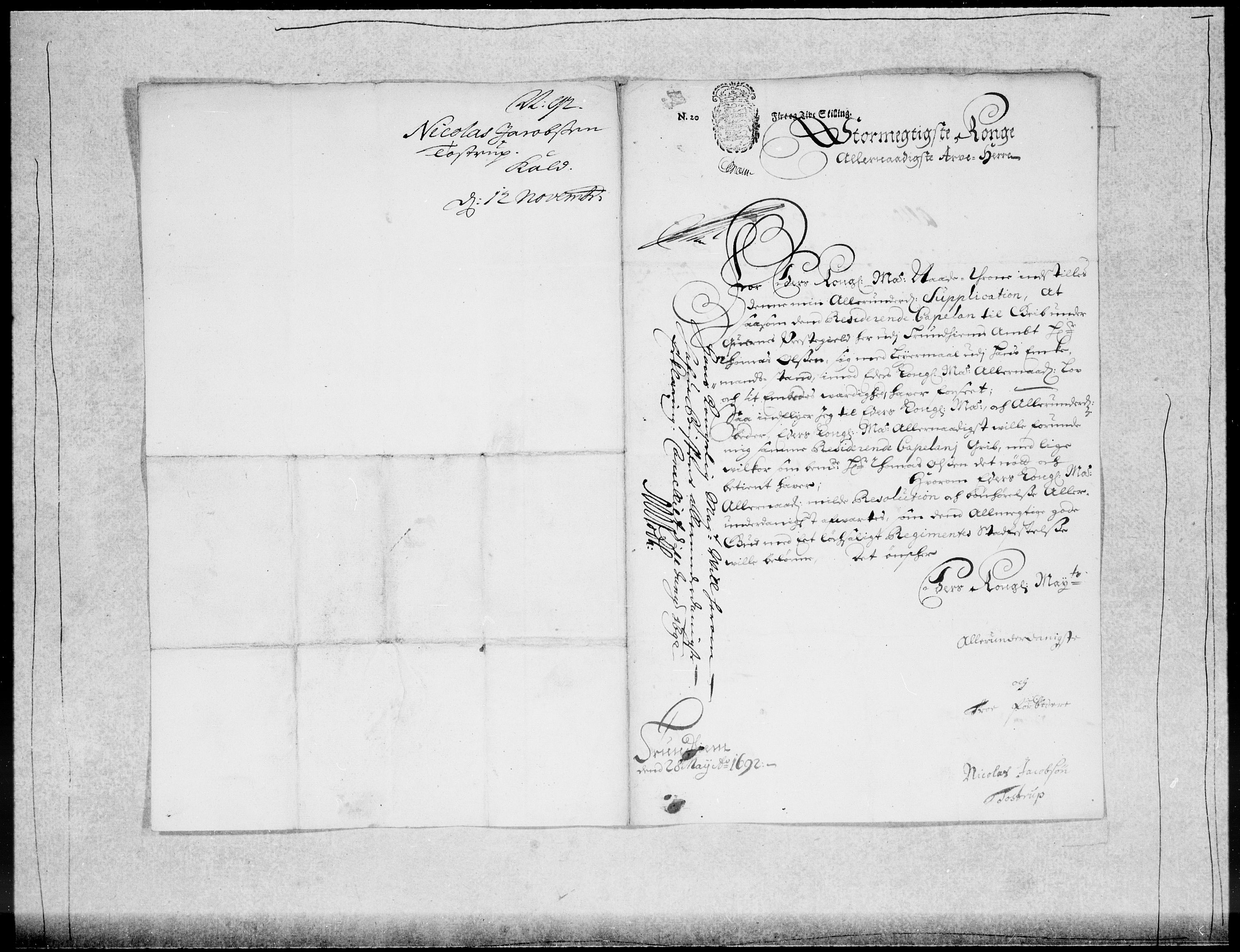 Danske Kanselli 1572-1799, RA/EA-3023/F/Fc/Fcc/Fcca/L0045: Norske innlegg 1572-1799, 1691-1693, s. 301