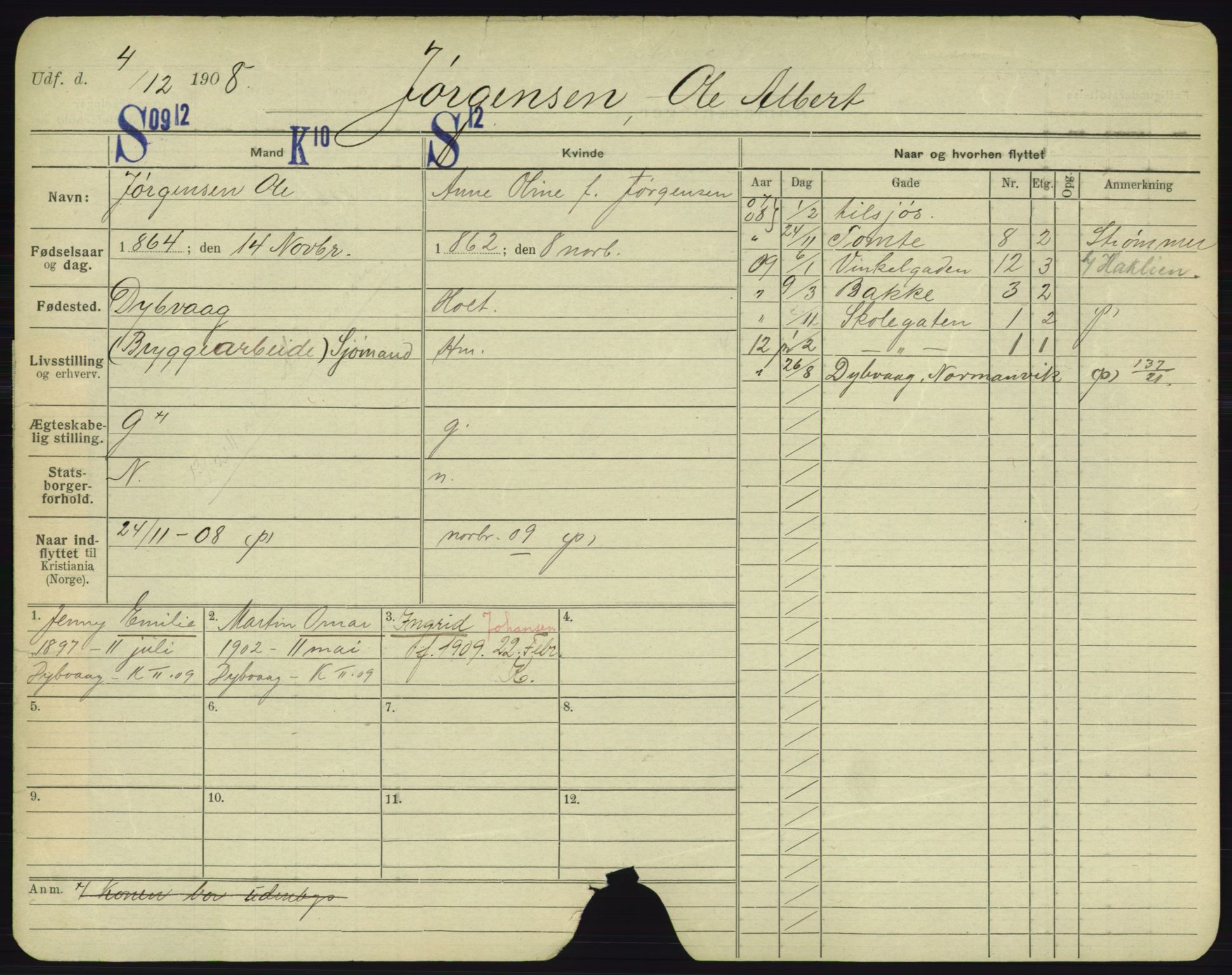 Oslo folkeregister, Registerkort, AV/SAO-A-11715/F/Fa/Fac/L0005: Menn, 1906-1914, s. 1055a