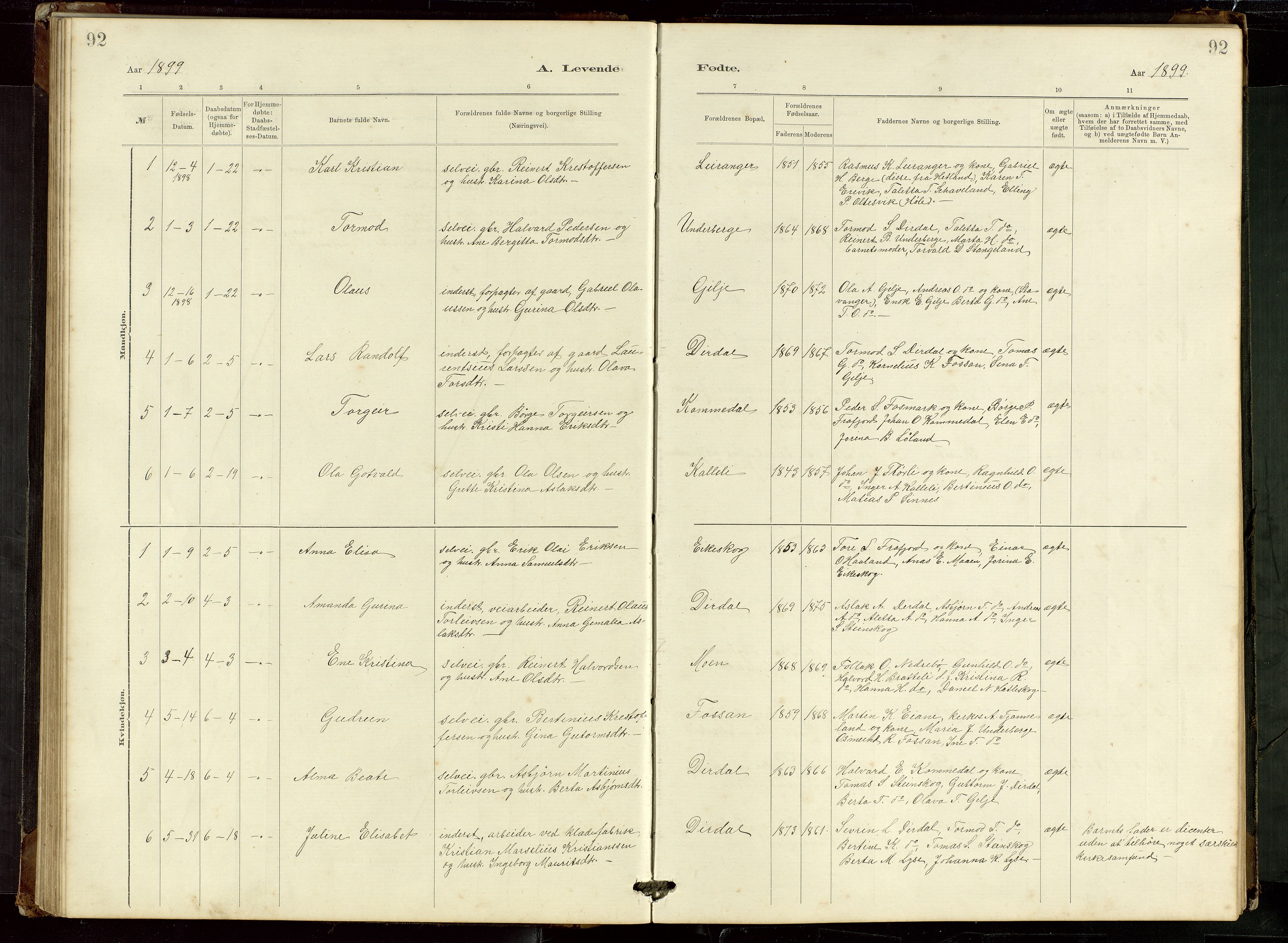 Høgsfjord sokneprestkontor, AV/SAST-A-101624/H/Ha/Hab/L0009: Klokkerbok nr. B 9, 1883-1920, s. 92