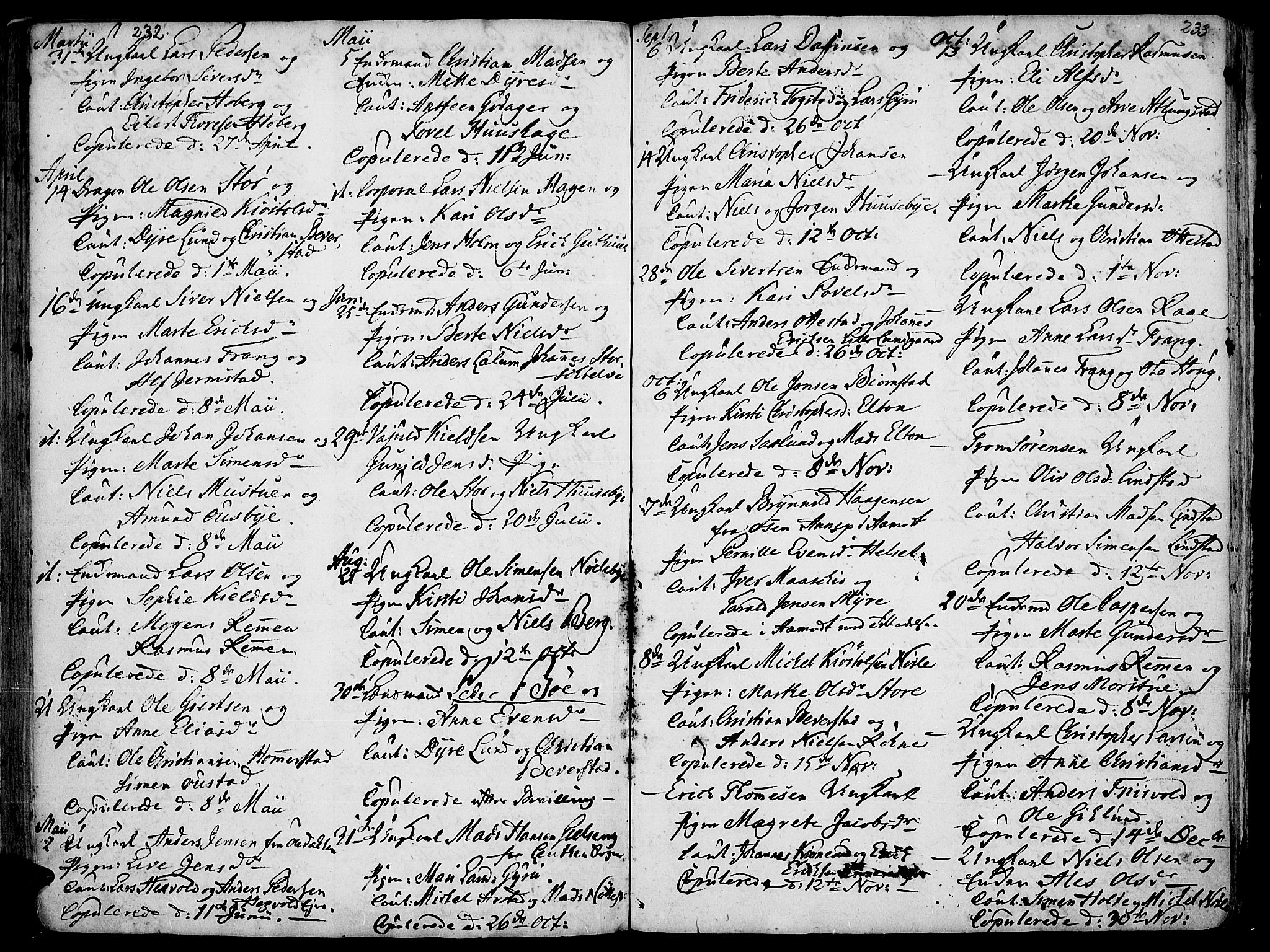 Stange prestekontor, AV/SAH-PREST-002/K/L0006: Ministerialbok nr. 6, 1762-1787, s. 232-233