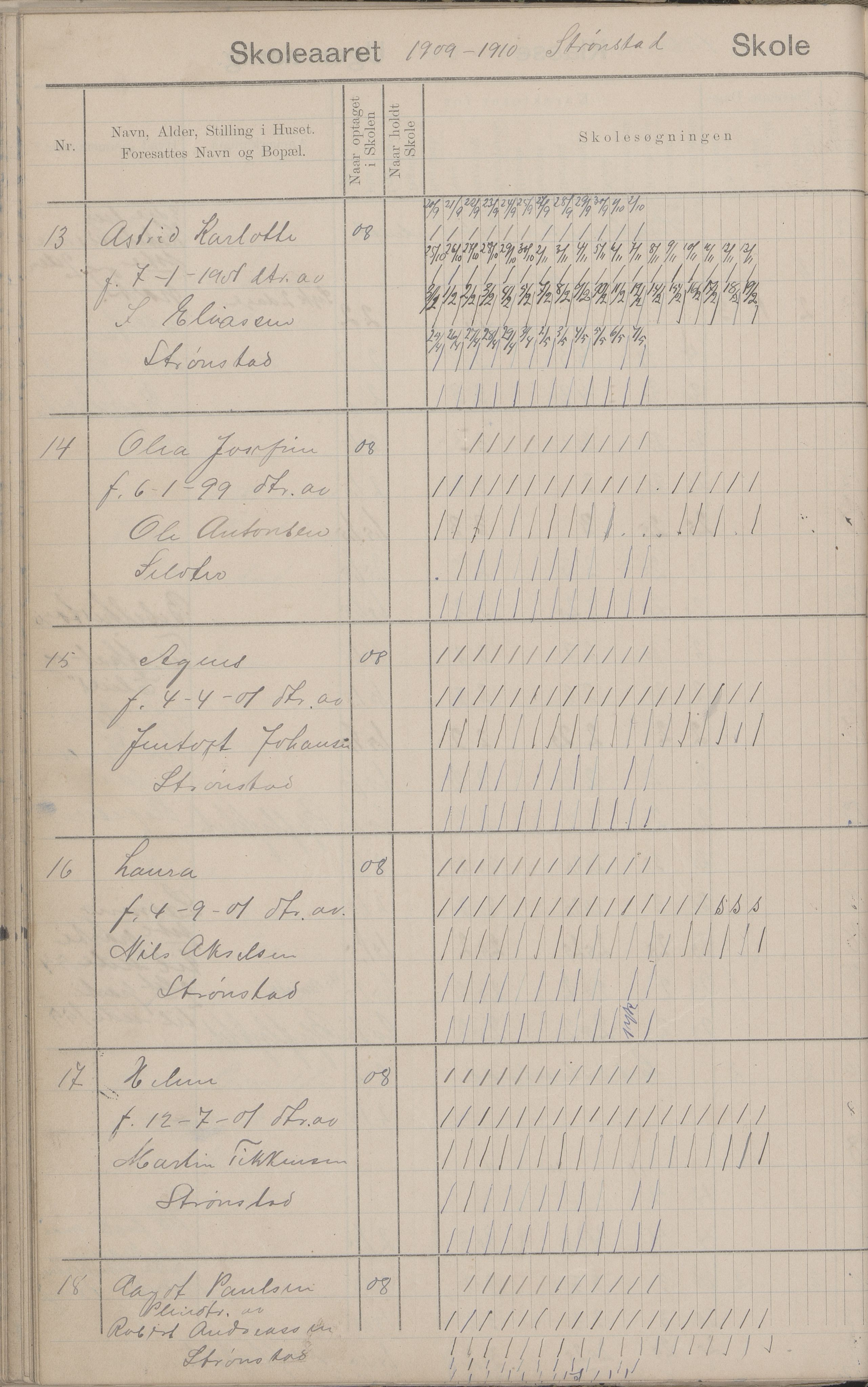 Hadsel kommune. Strønstad skolekrets, AIN/K-18660.510.13/G/L0001: Skoleprotokoll for Strønstad skole - Seloter, 1905-1914