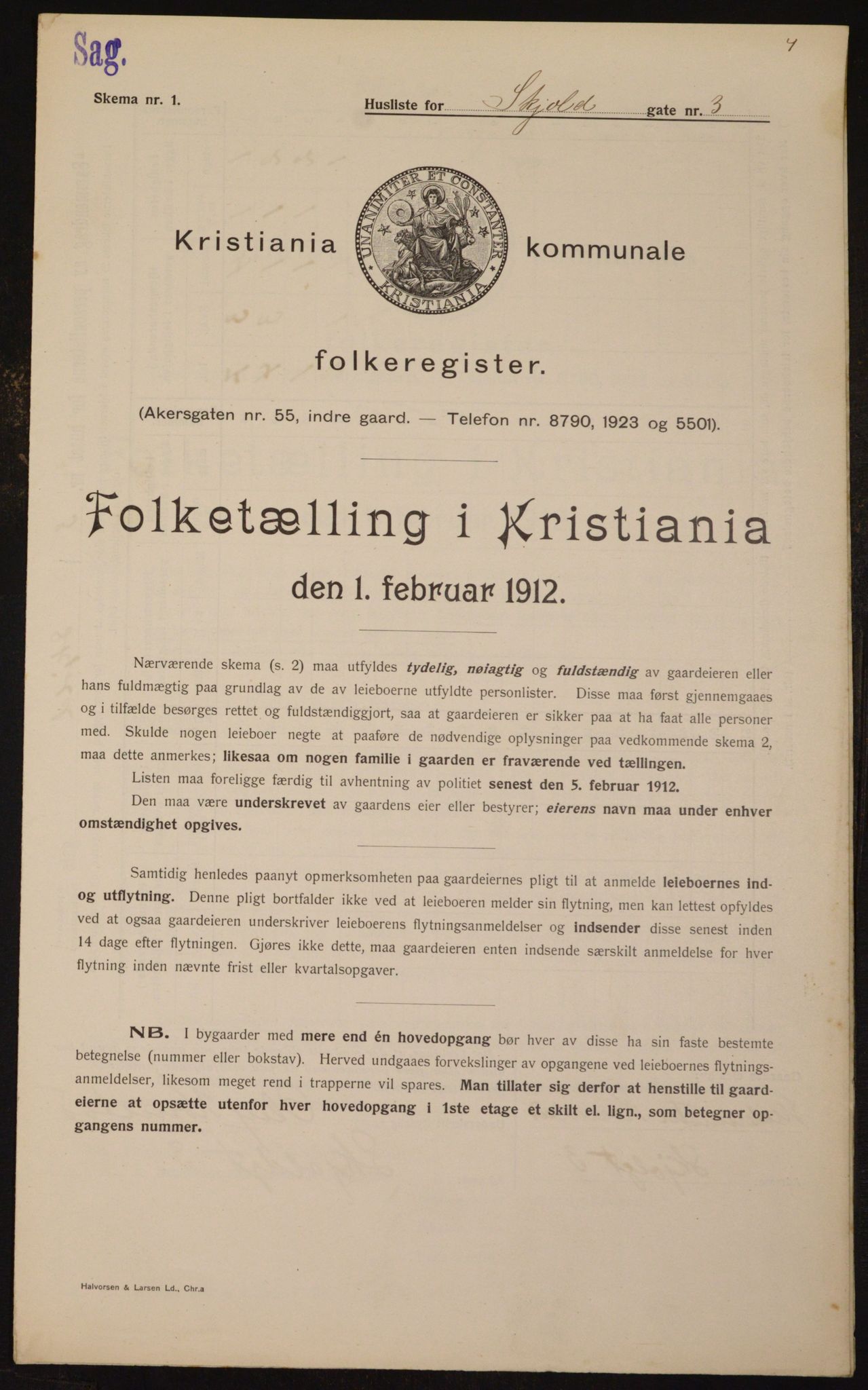 OBA, Kommunal folketelling 1.2.1912 for Kristiania, 1912, s. 96461