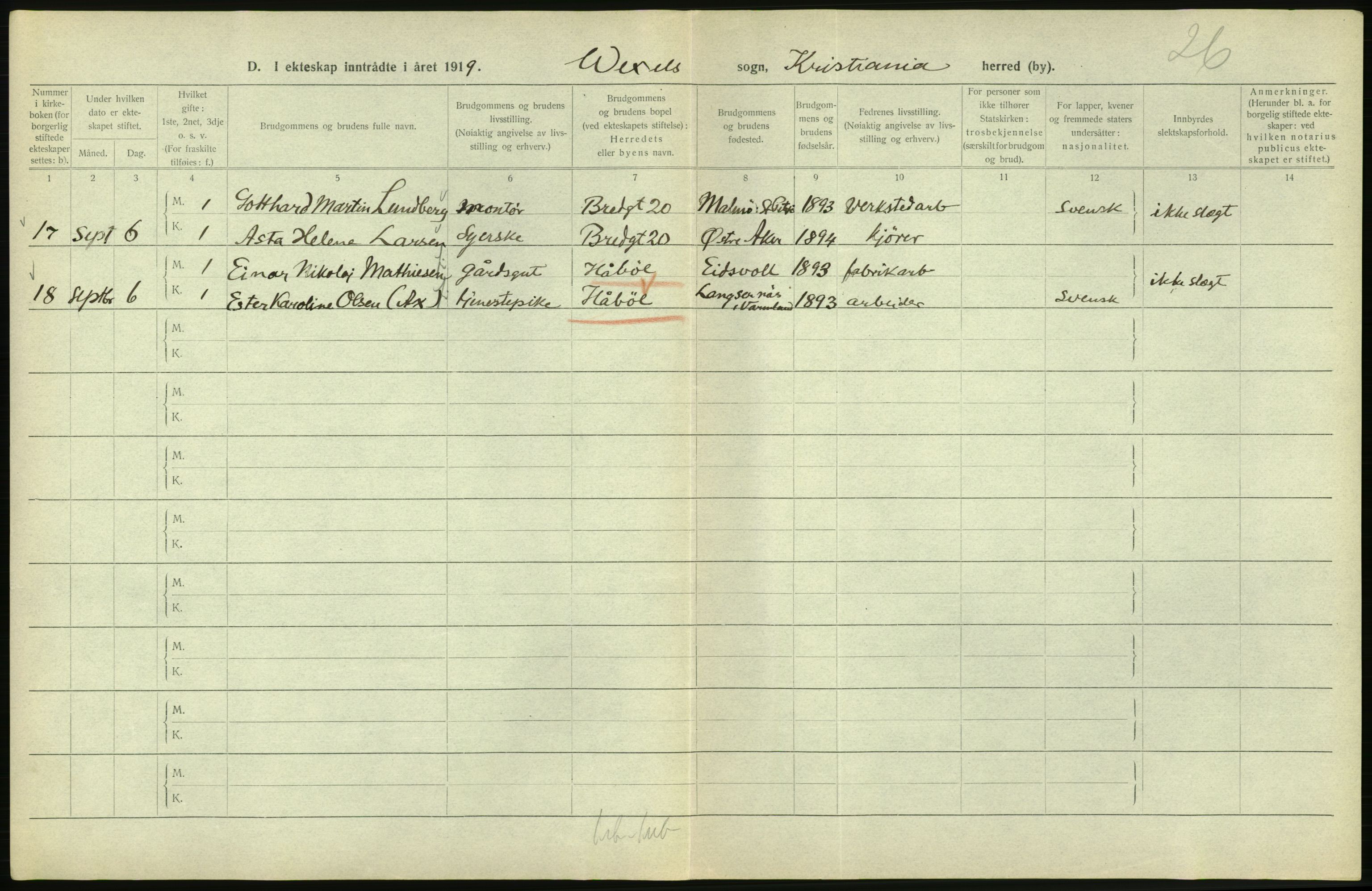 Statistisk sentralbyrå, Sosiodemografiske emner, Befolkning, RA/S-2228/D/Df/Dfb/Dfbi/L0009: Kristiania: Gifte, 1919, s. 670