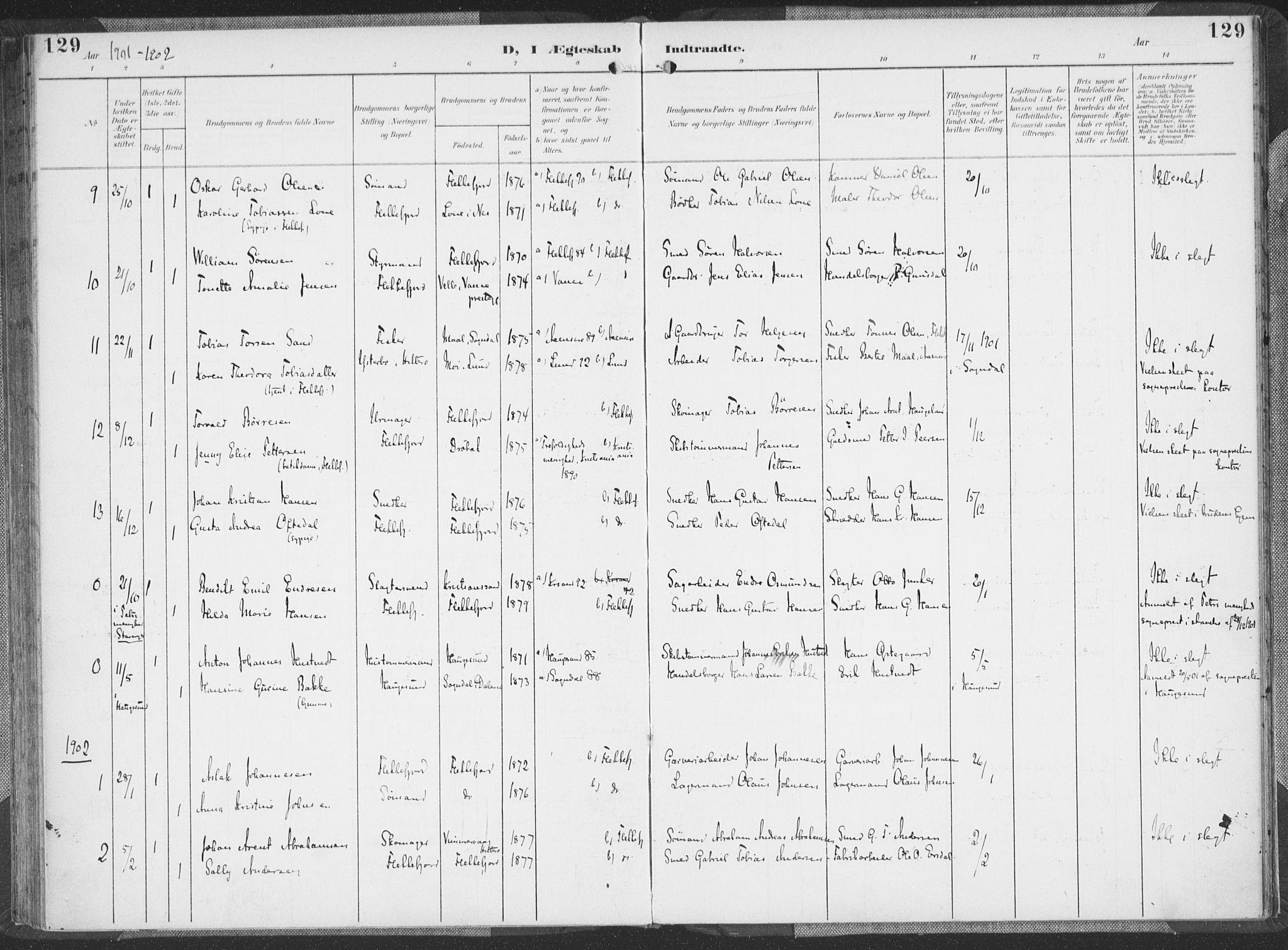 Flekkefjord sokneprestkontor, AV/SAK-1111-0012/F/Fa/Faa/L0002: Ministerialbok nr. A 2, 1900-1912, s. 129