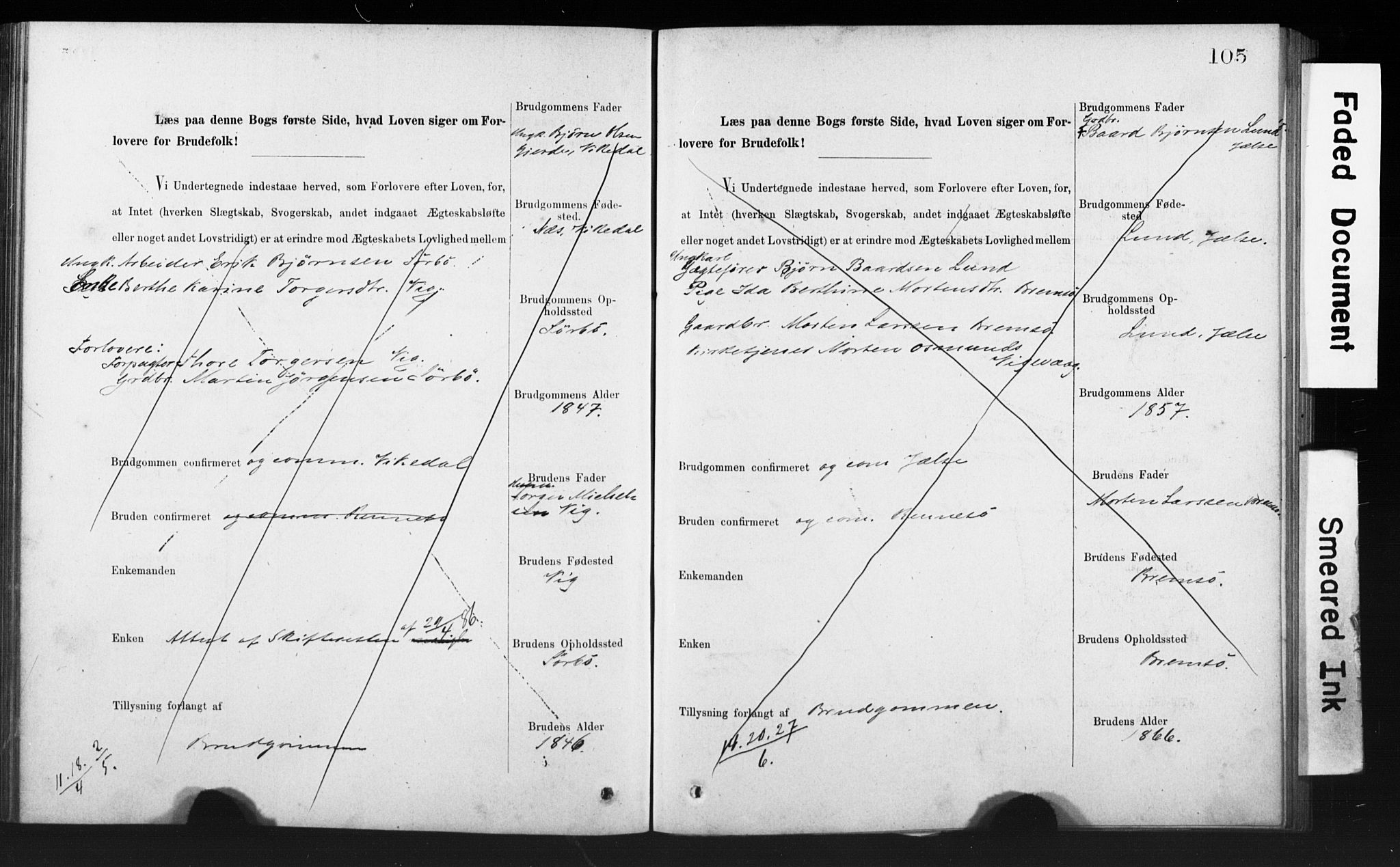 Rennesøy sokneprestkontor, AV/SAST-A -101827/I/Ie/L0001: Lysningsprotokoll nr. 1, 1873-1898, s. 105