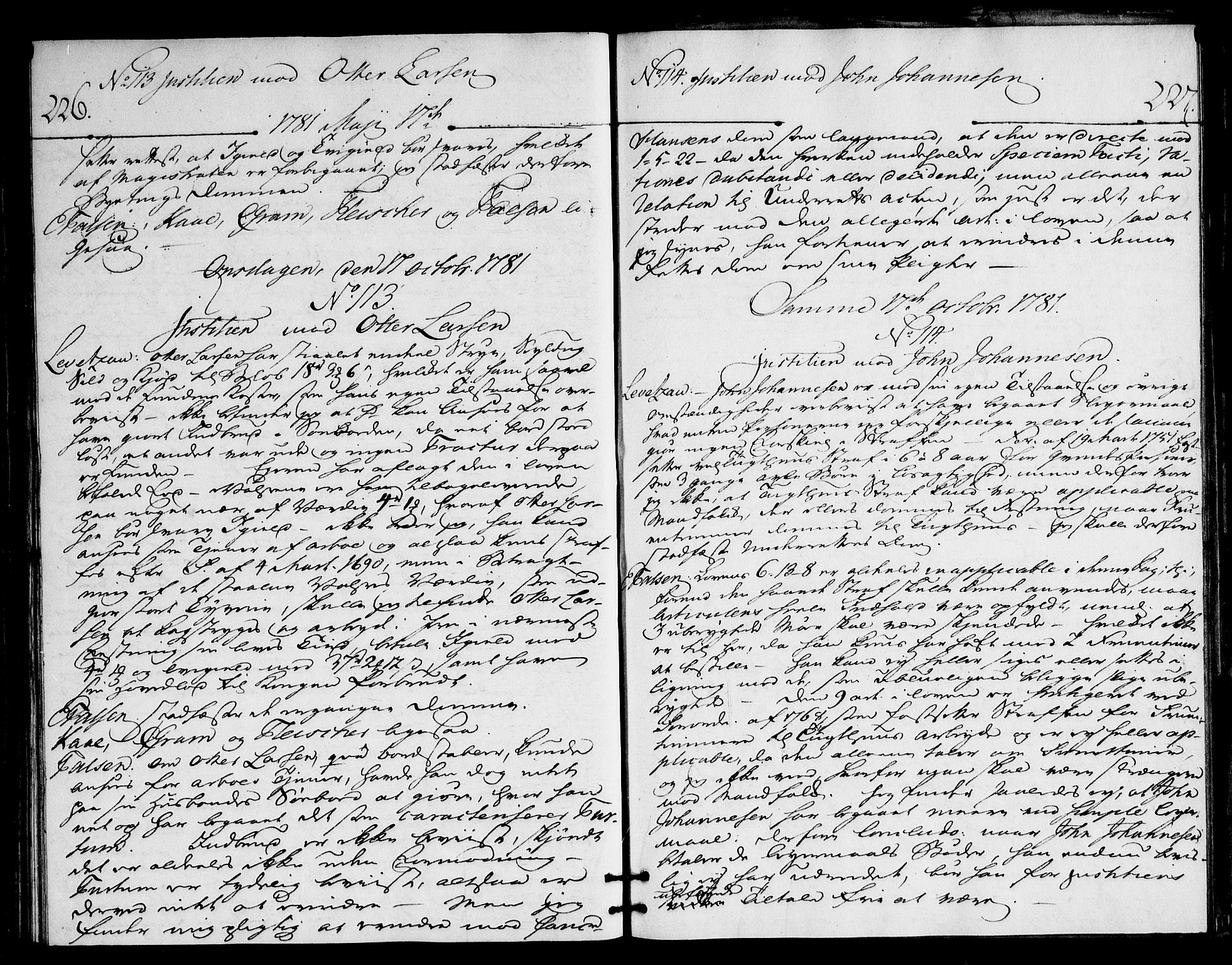 Overhoffretten 1667-1797, AV/RA-EA-2884/Ac/L0220: Voteringsprotokoll, 1781, s. 226-227