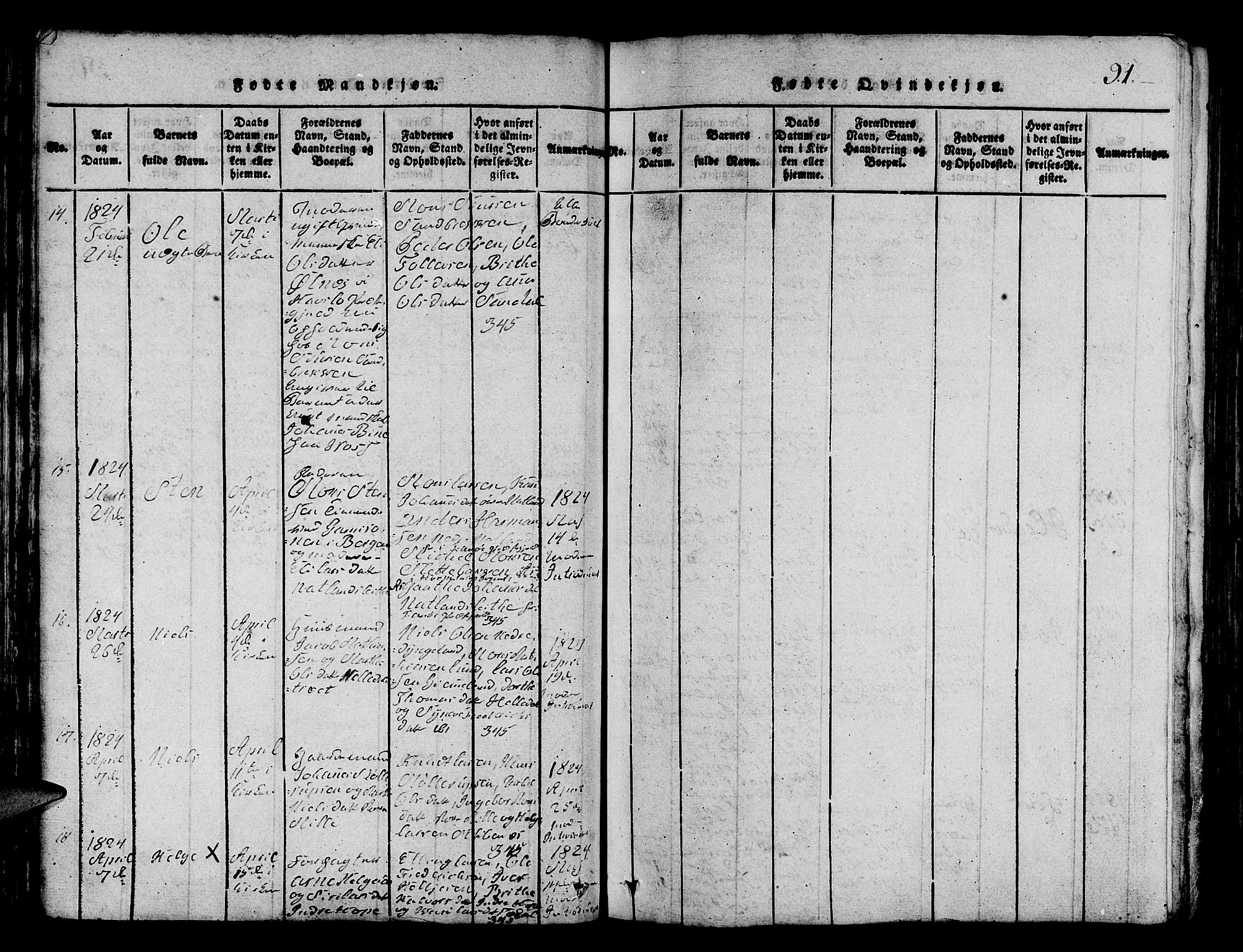 Fana Sokneprestembete, AV/SAB-A-75101/H/Hab/Haba/L0001: Klokkerbok nr. A 1, 1816-1836, s. 91