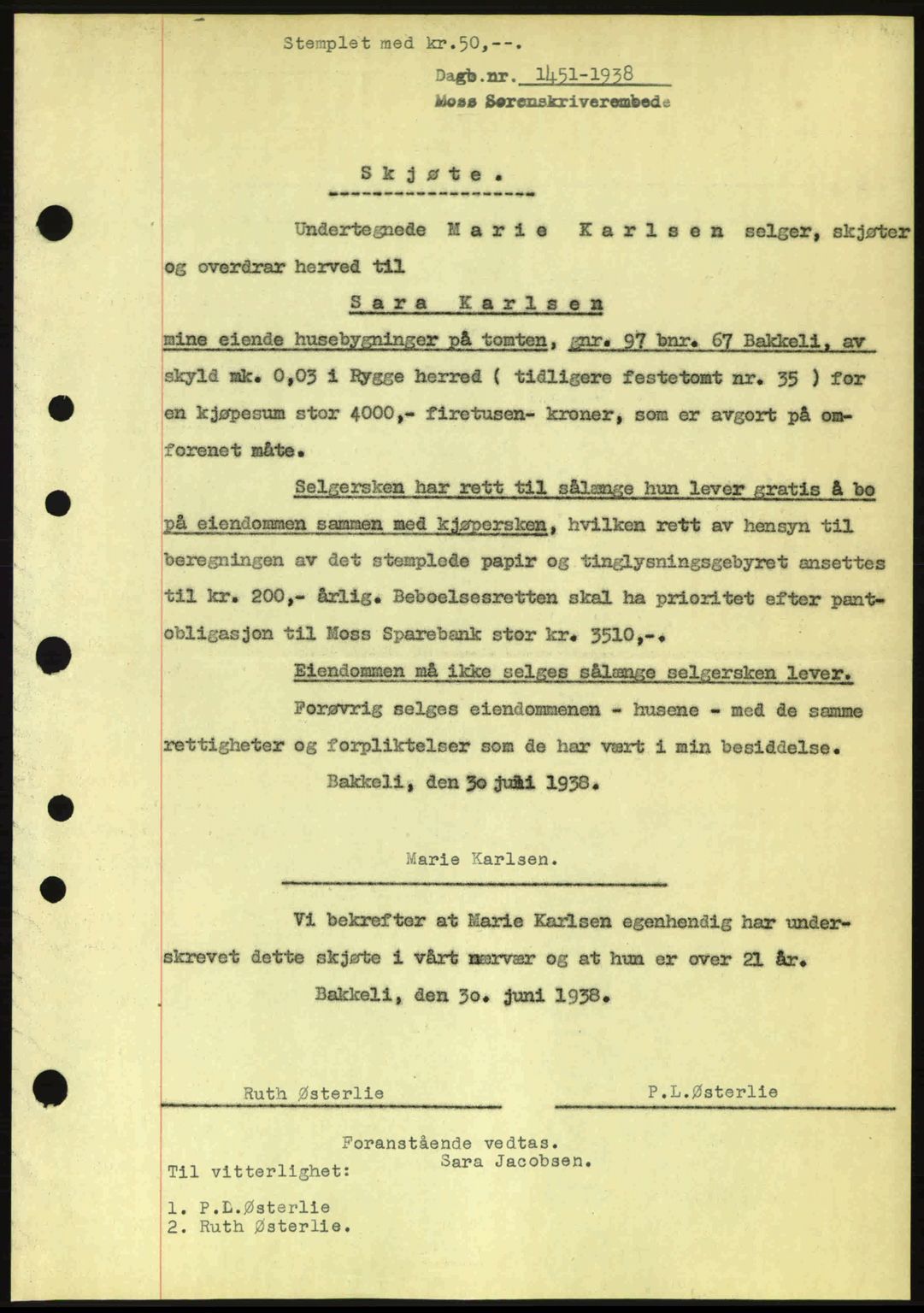 Moss sorenskriveri, SAO/A-10168: Pantebok nr. A4, 1938-1938, Dagboknr: 1451/1938