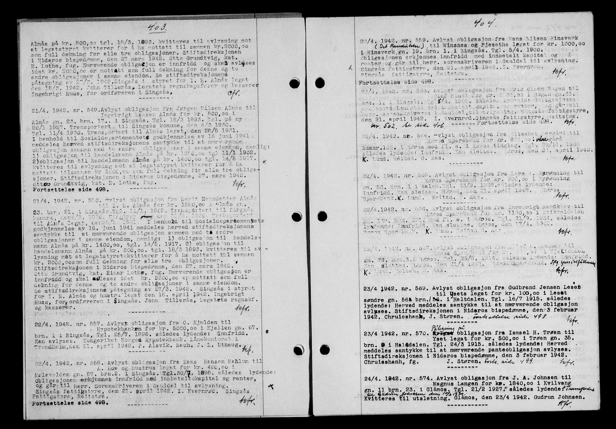 Gauldal sorenskriveri, SAT/A-0014/1/2/2C/L0054: Pantebok nr. 59, 1941-1942, Dagboknr: 549/1942