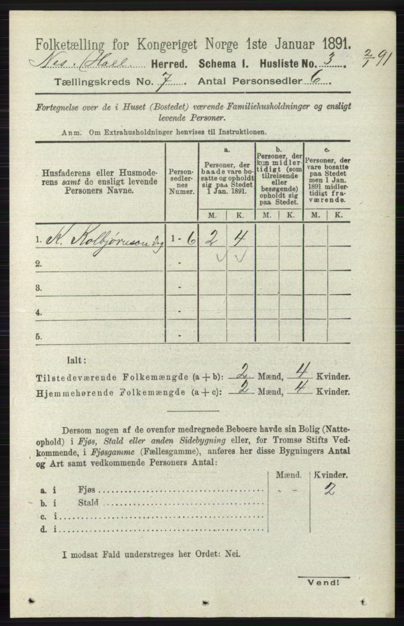 RA, Folketelling 1891 for 0616 Nes herred, 1891, s. 3524