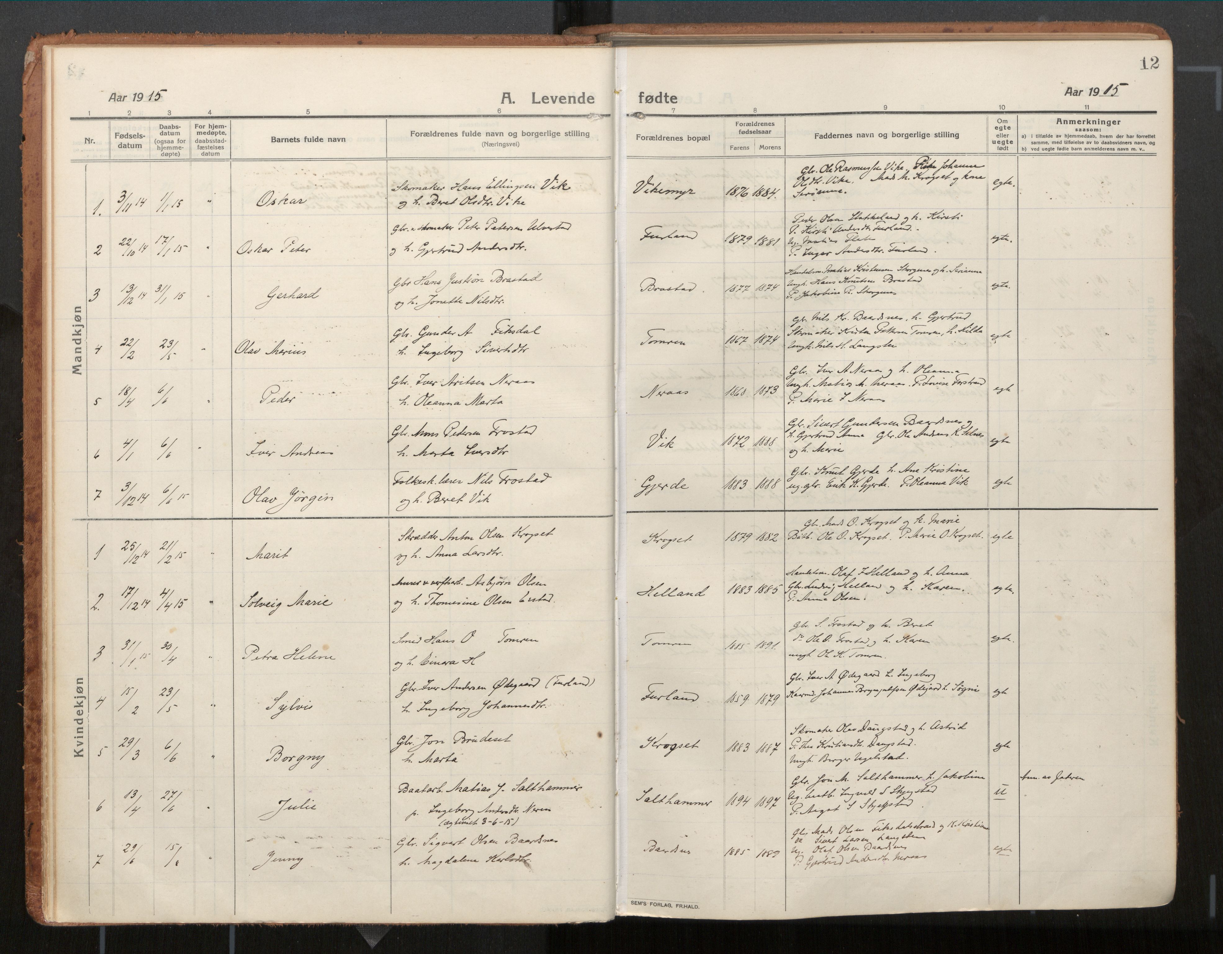 Ministerialprotokoller, klokkerbøker og fødselsregistre - Møre og Romsdal, SAT/A-1454/539/L0534a: Ministerialbok nr. 539A08, 1912-1935, s. 12