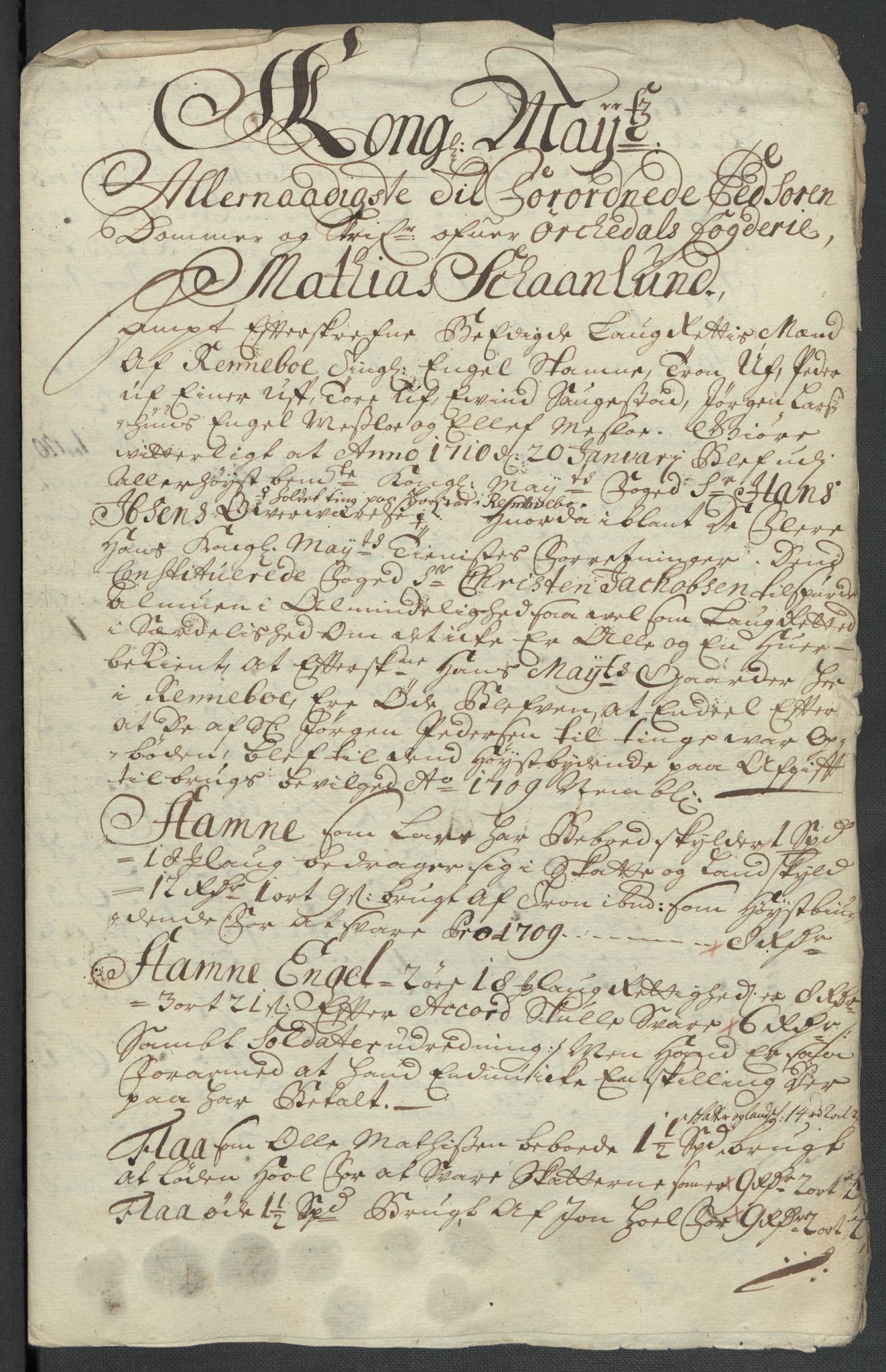 Rentekammeret inntil 1814, Reviderte regnskaper, Fogderegnskap, AV/RA-EA-4092/R60/L3959: Fogderegnskap Orkdal og Gauldal, 1709, s. 366