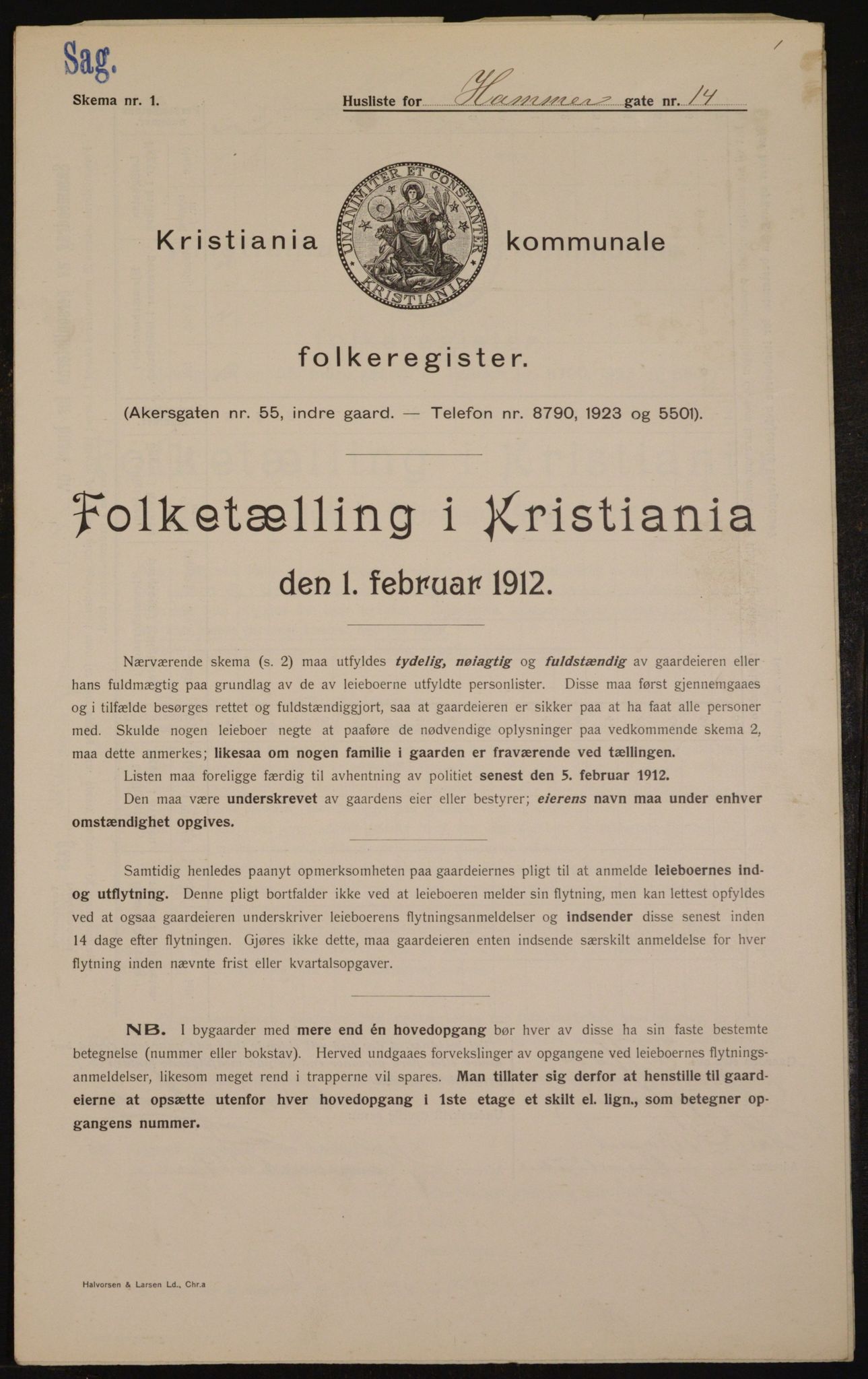 OBA, Kommunal folketelling 1.2.1912 for Kristiania, 1912, s. 34343