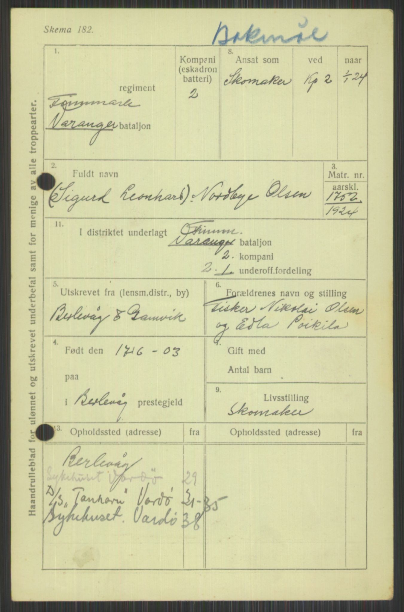 Forsvaret, Varanger bataljon, AV/RA-RAFA-2258/1/D/L0440: Rulleblad for fødte 1892-1912, 1892-1912, s. 741