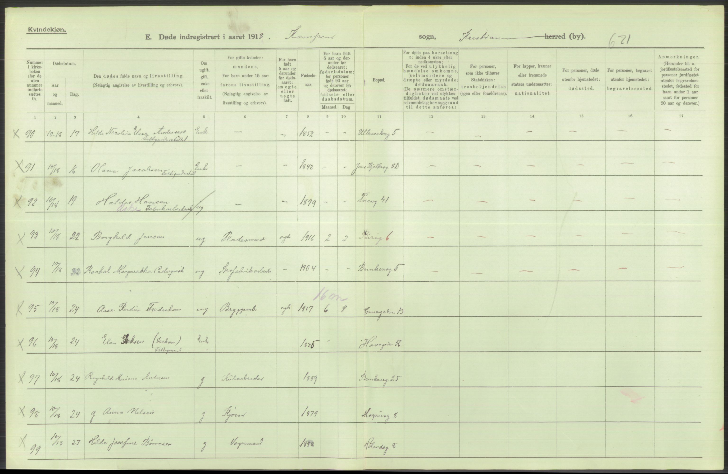 Statistisk sentralbyrå, Sosiodemografiske emner, Befolkning, AV/RA-S-2228/D/Df/Dfb/Dfbh/L0011: Kristiania: Døde, dødfødte, 1918, s. 556