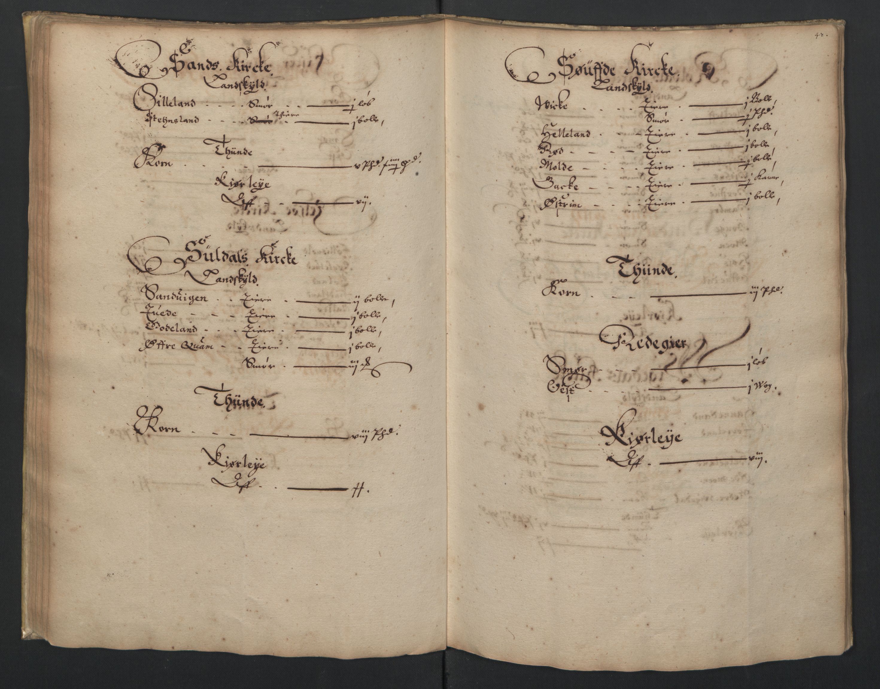 Rentekammeret inntil 1814, Realistisk ordnet avdeling, AV/RA-EA-4070/L/L0023/0003: Stavanger lagdømme: / [C]: Jordebok over bispens samt kannikenes, prestenes, kirkenes og hospitalets inntekter., 1661, s. 41b-42a